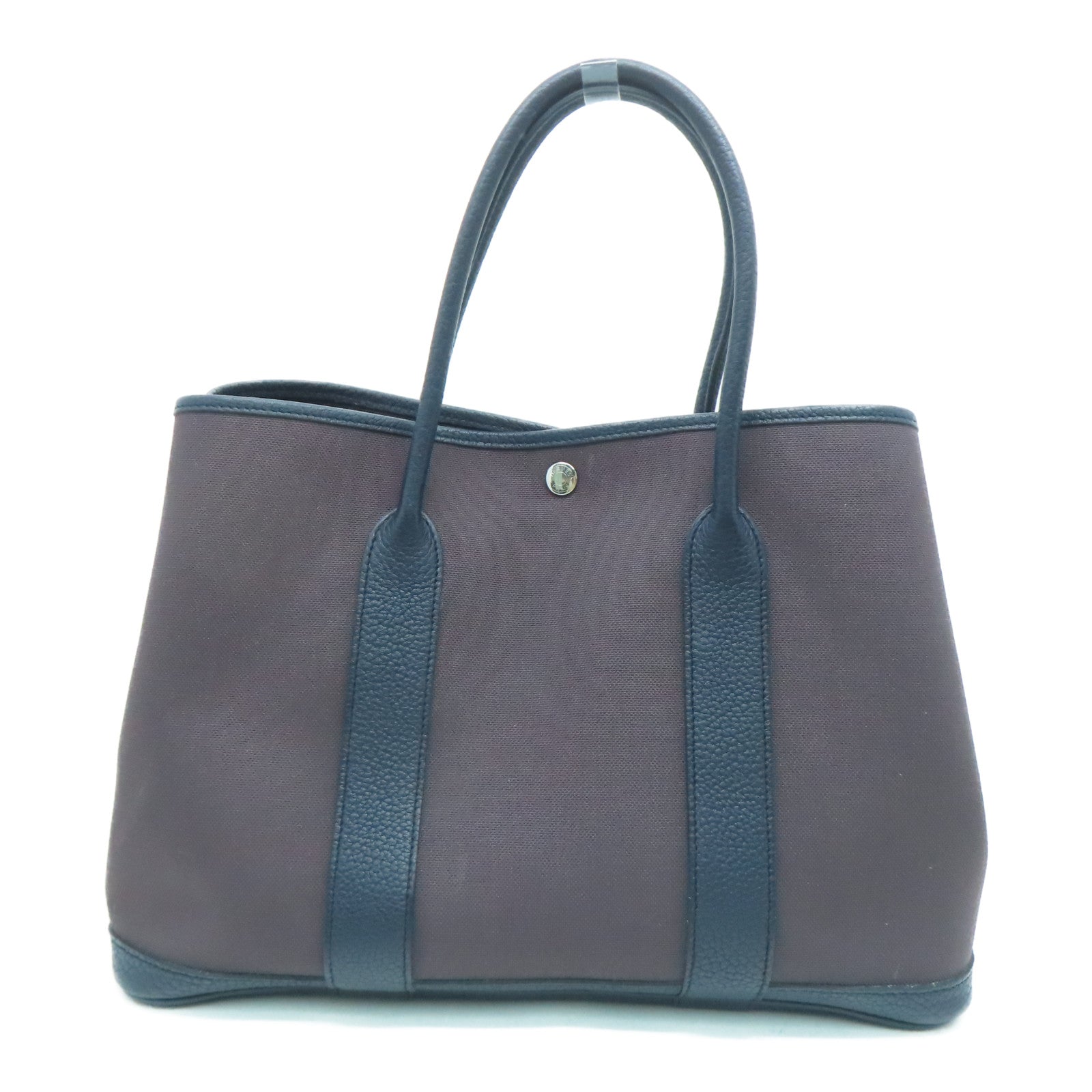 HERMES 帆布GardenParty PM Tote Bag银扣手挽袋啡色