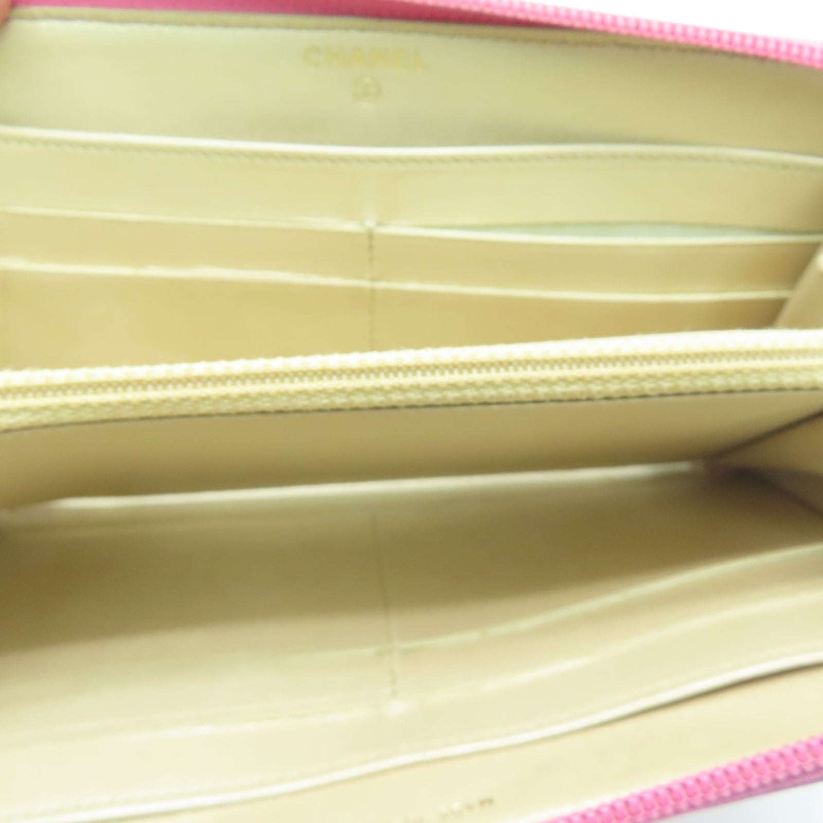 CHANEL Sheepskin Leather Wallet Gold Buckle Long Wallet Pink