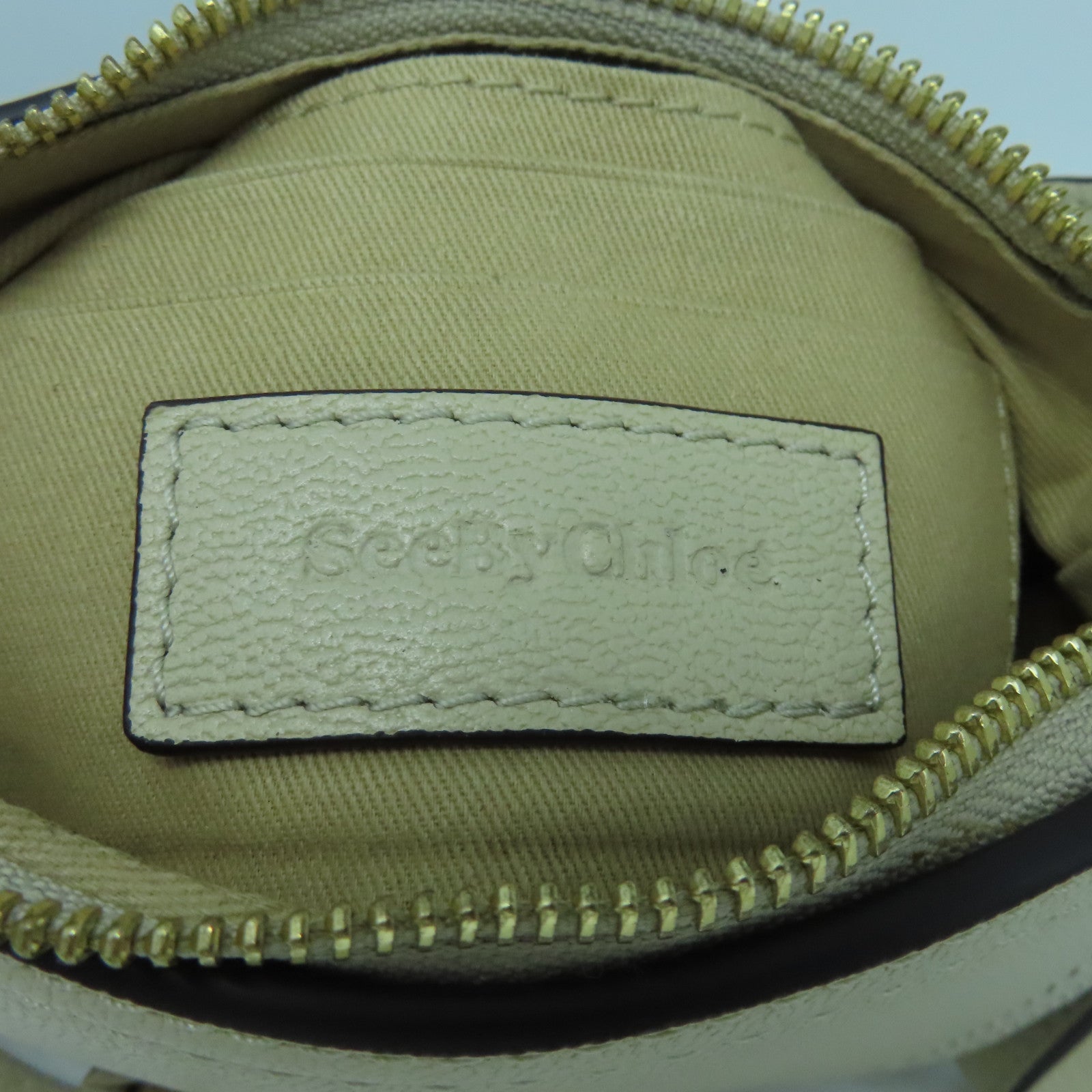 SEE BY CHLOE Cowhide Leather Shoulder Bag Gold Buckle Handle Shoulder Bag Beige