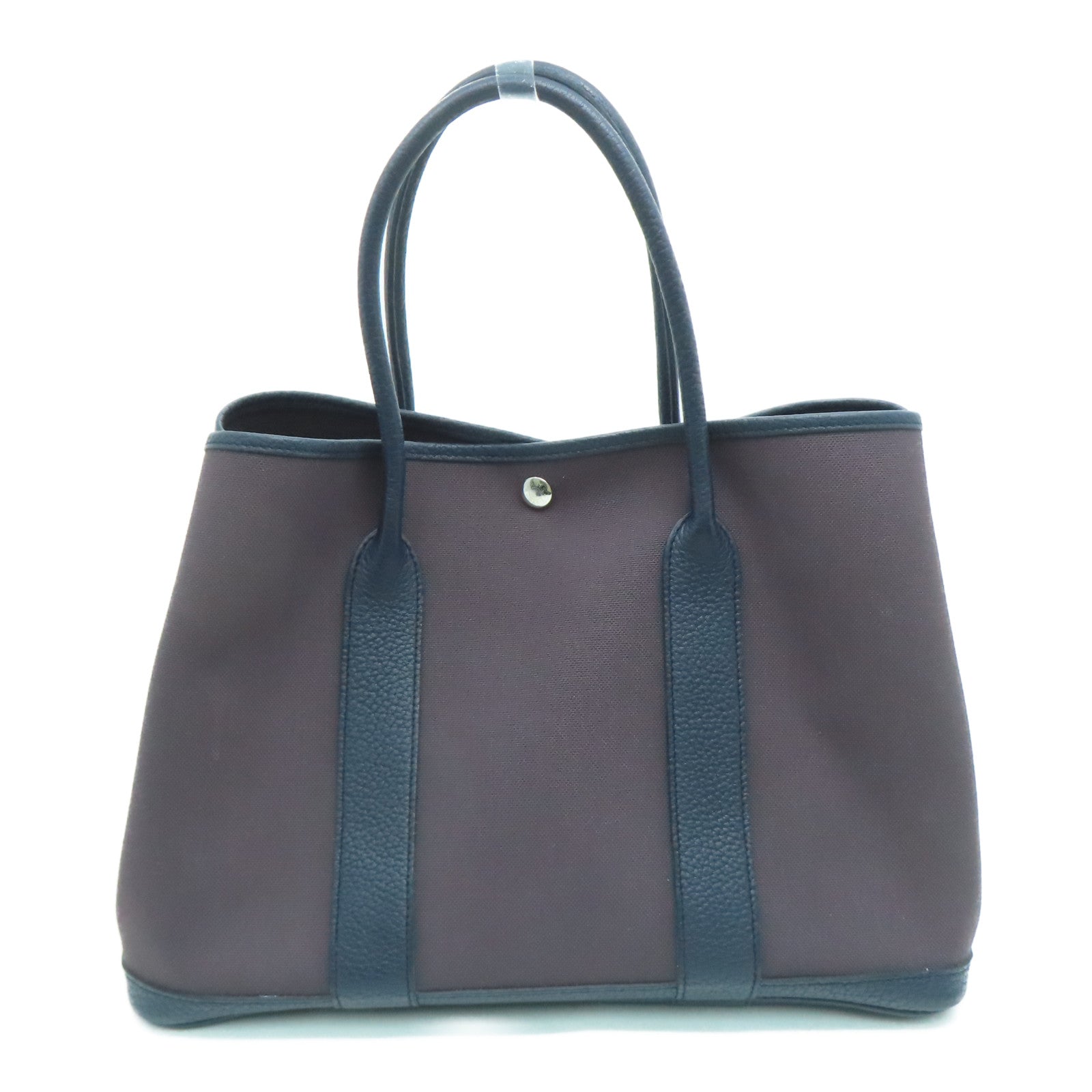 HERMES 帆布GardenParty PM Tote Bag银扣手挽袋啡色