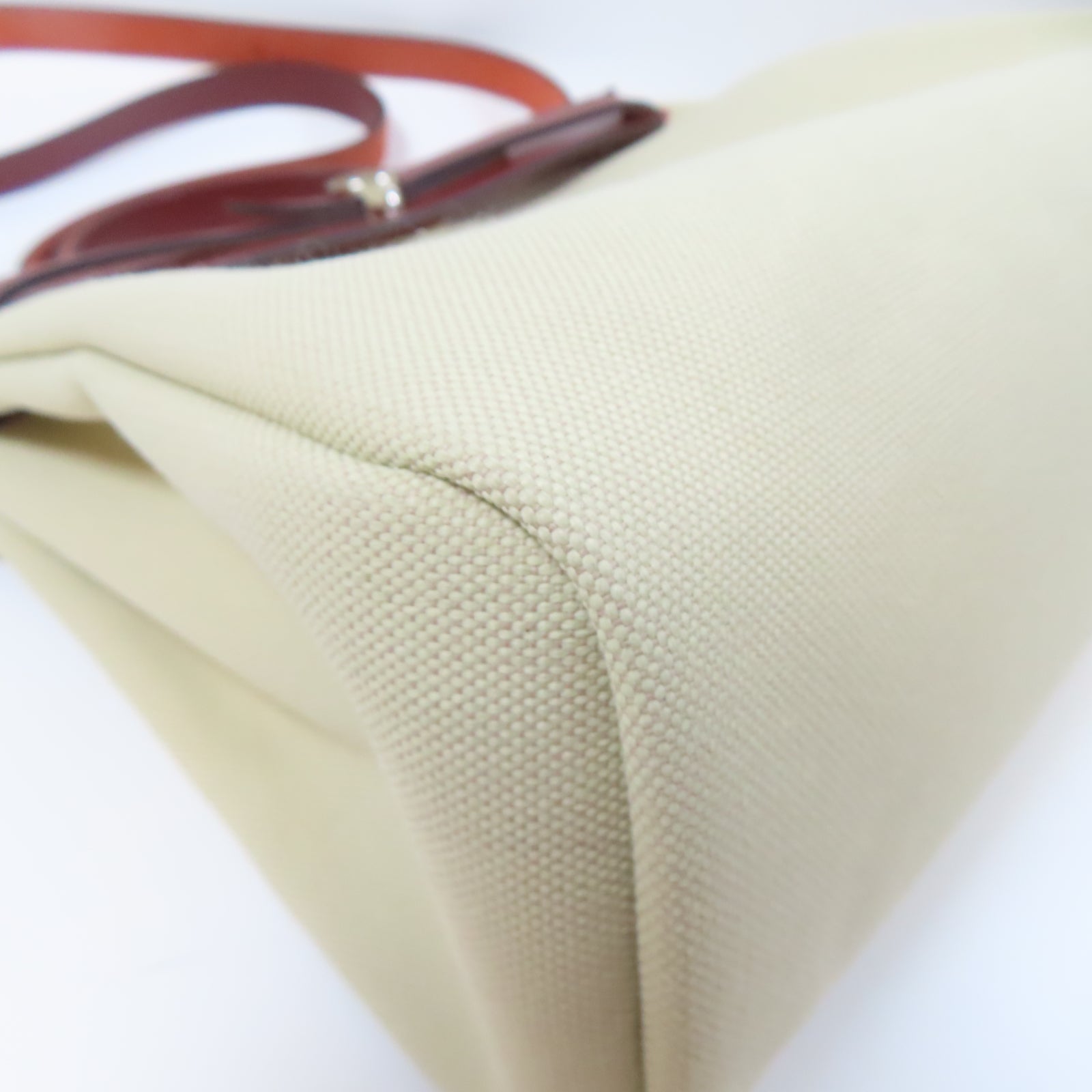 HERMES 帆布Herbag PM銀扣手挽肩背兩用袋奶油白色/紅色
