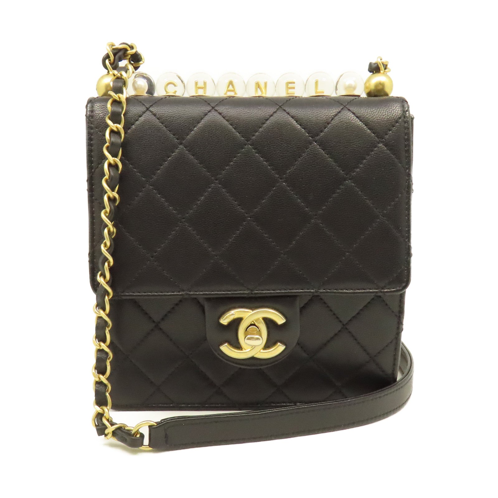 CHANEL 【激減優惠】菱格羊皮皮革Chain Shoulder Bag金扣鏈帶肩背袋黑色
