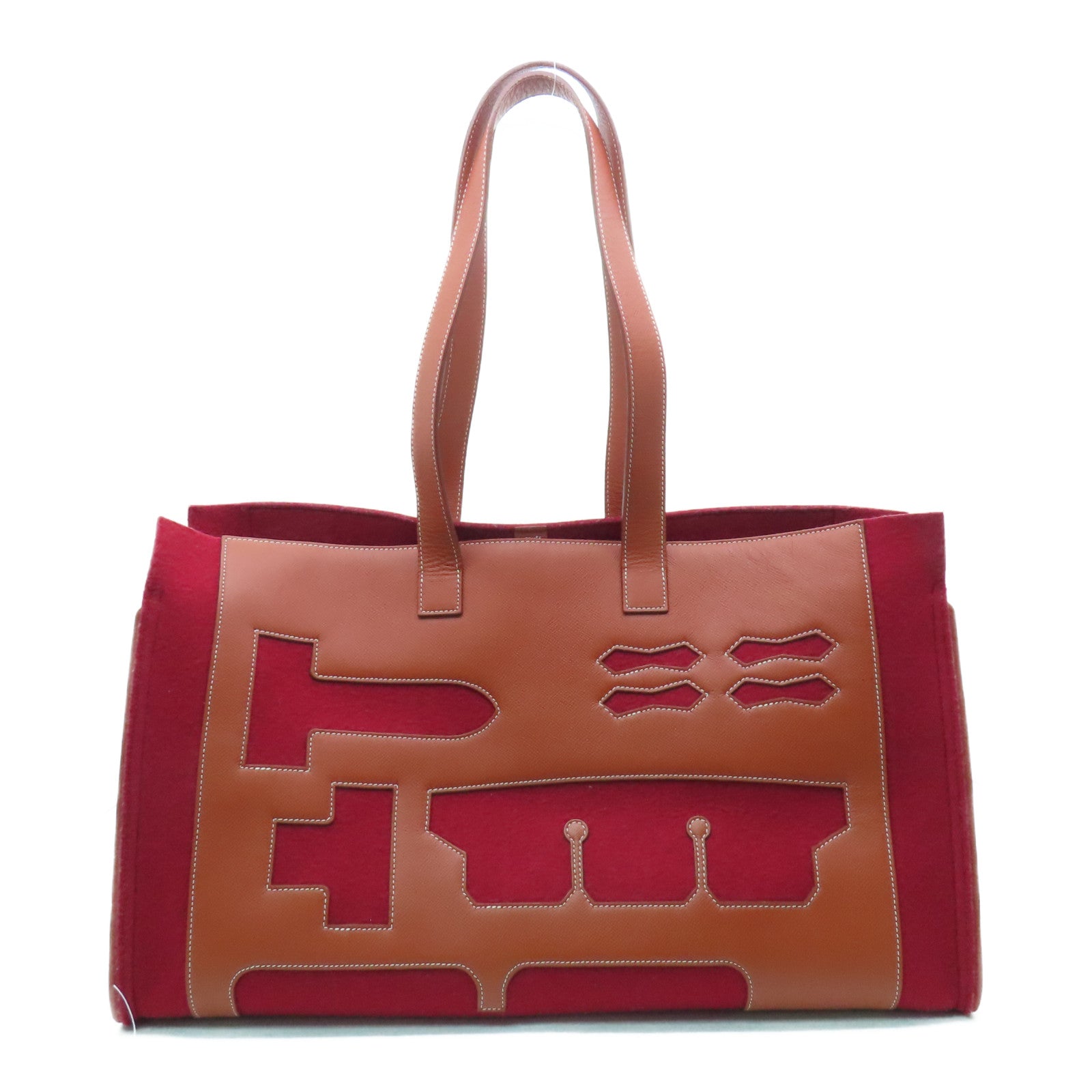 HERMES 【激減優惠】Epsom皮革/毛氈Petit H Tote GM肩背袋紅色/啡色