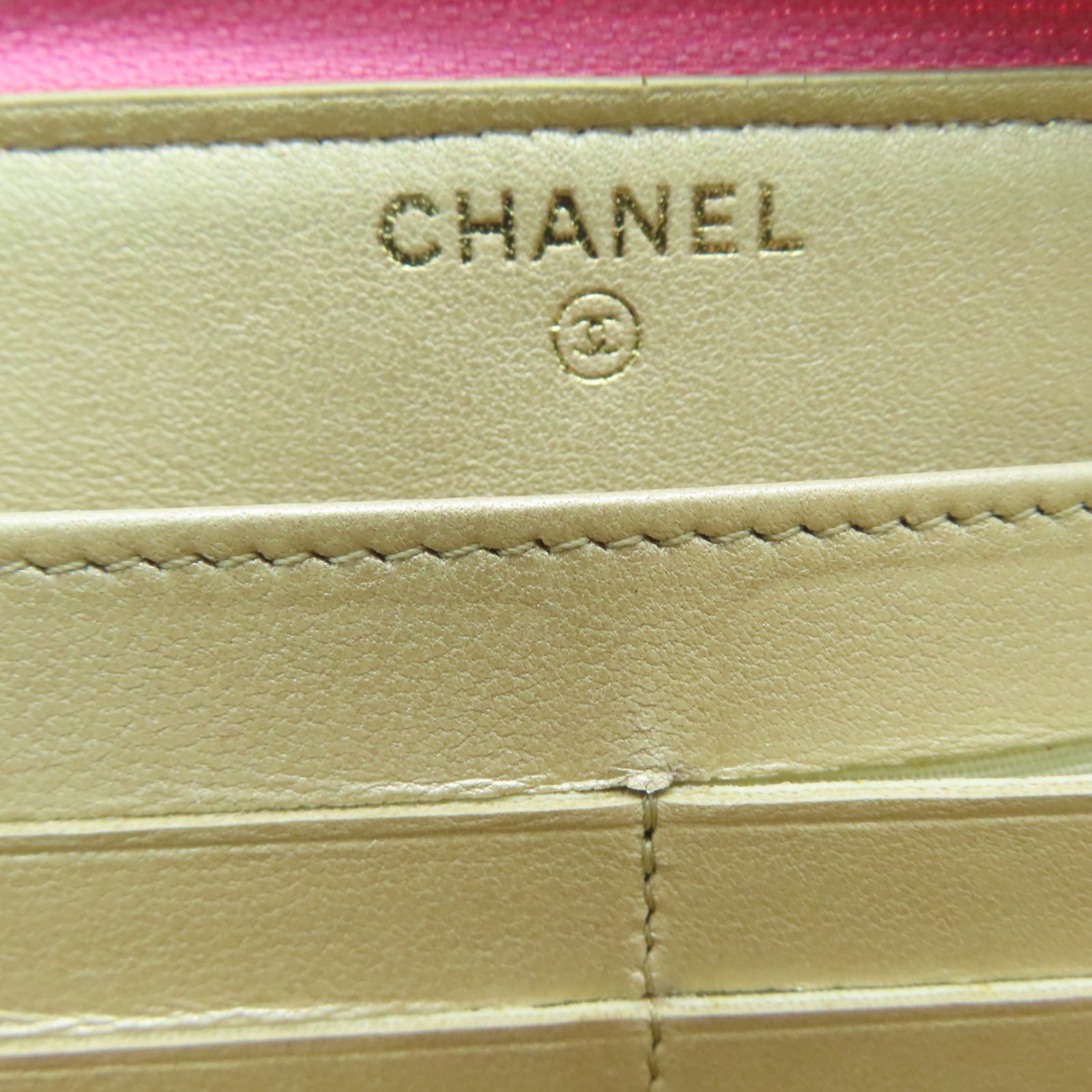 CHANEL Sheepskin Leather Wallet Gold Buckle Long Wallet Pink
