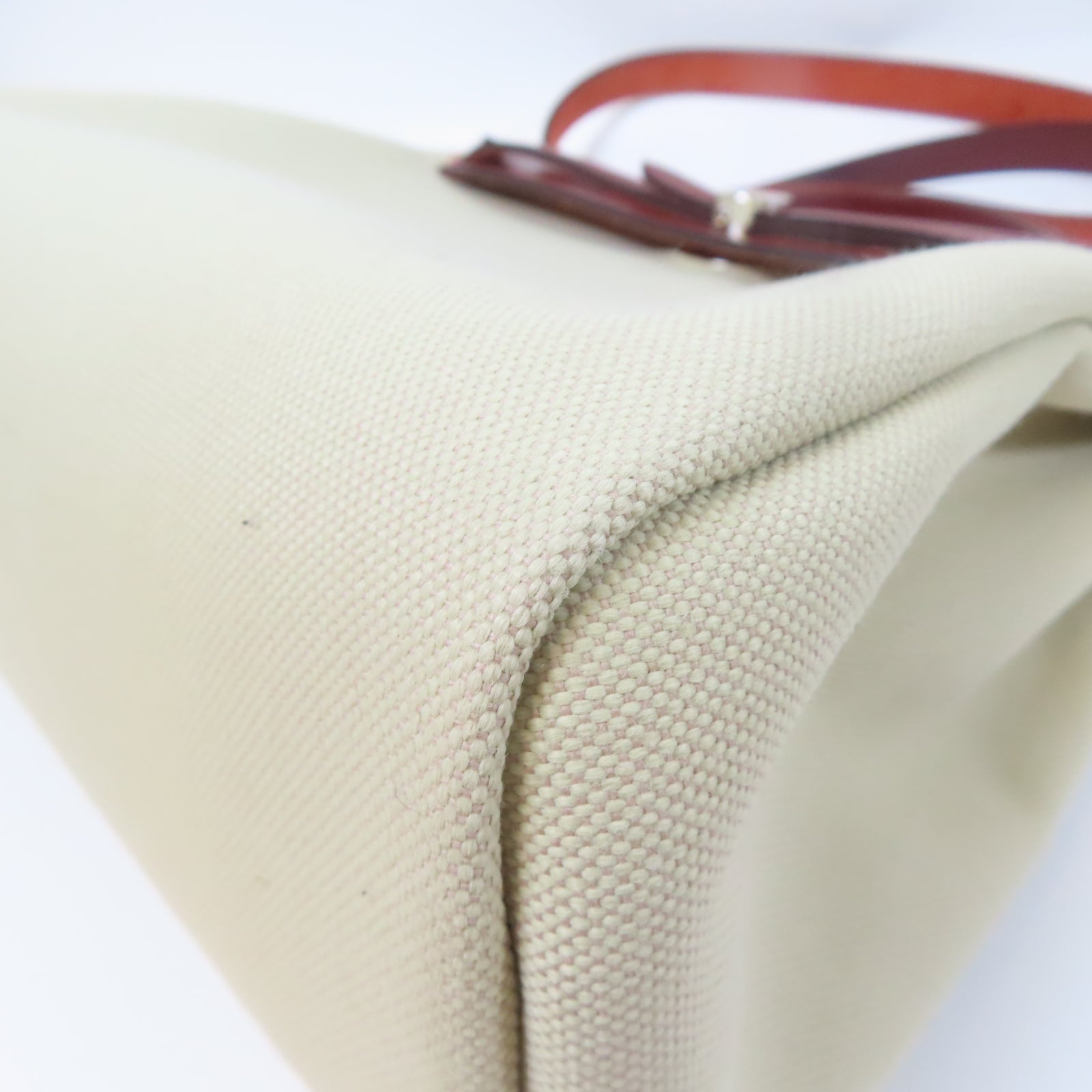 HERMES 帆布Herbag PM銀扣手挽肩背兩用袋奶油白色/紅色