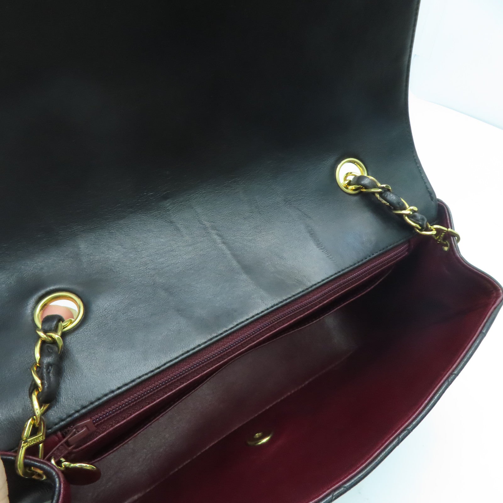 CHANEL 菱格羊皮皮革Diana Chain Shoulder金扣鏈帶肩背袋黑色
