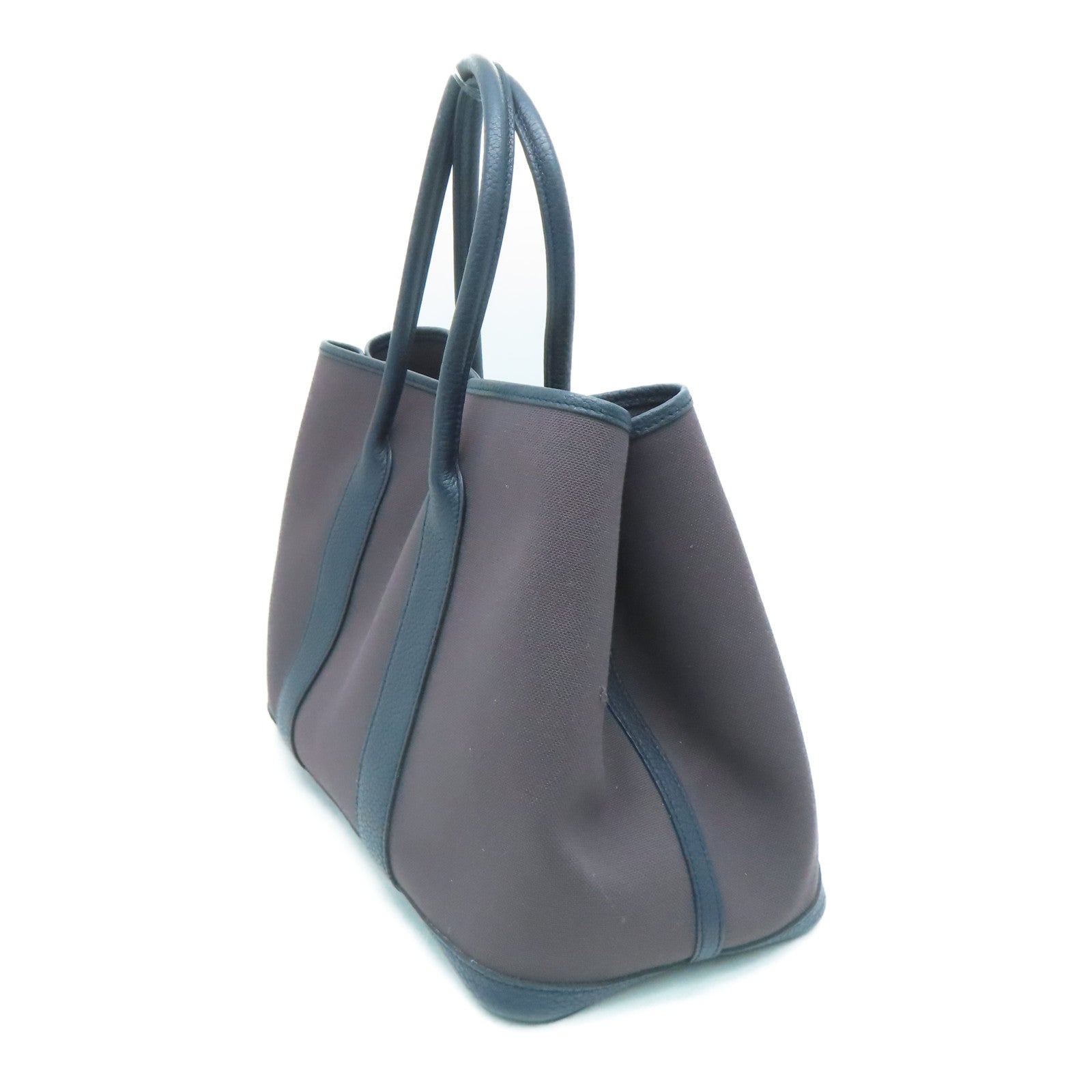 HERMES 帆布GardenParty PM Tote Bag银扣手挽袋啡色
