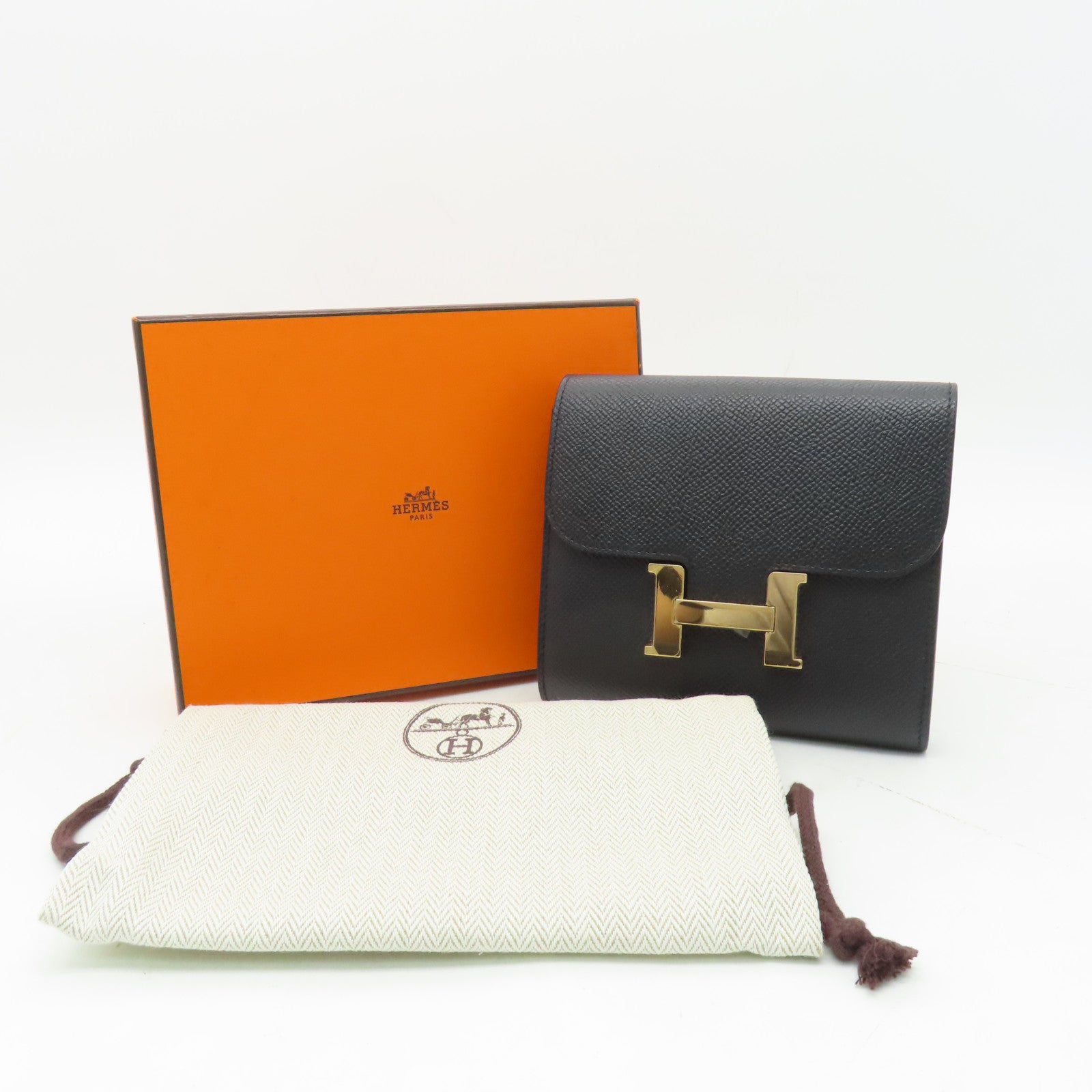 HERMES Epsom Constance Compact Wallet金扣錢包黑色