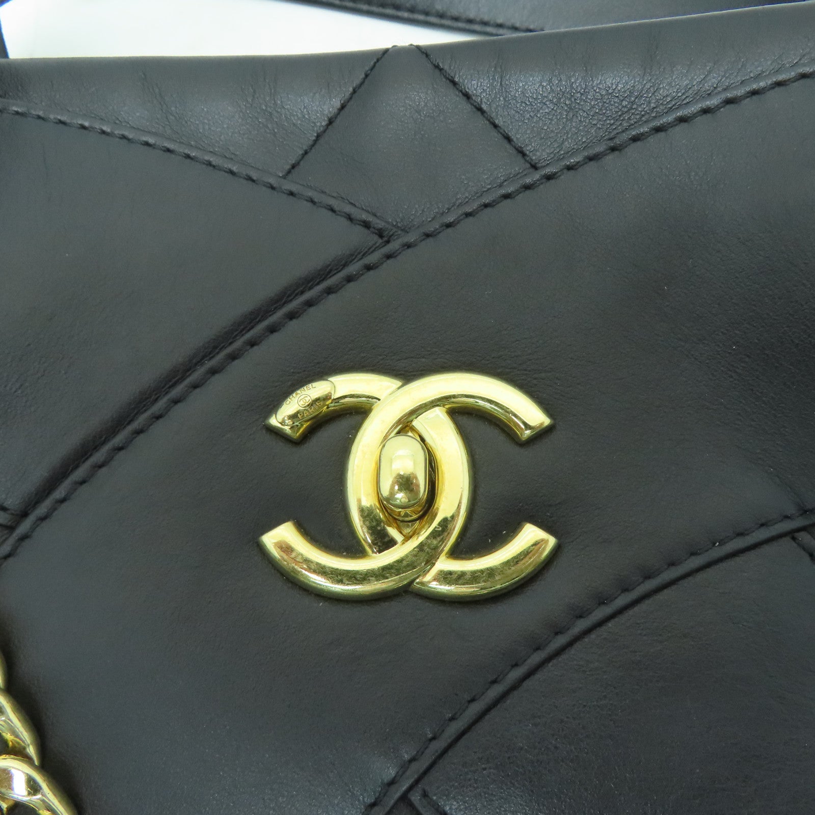 CHANEL 菱格牛皮皮革Chanel Tote Bag金扣手挽肩背兩用袋黑色