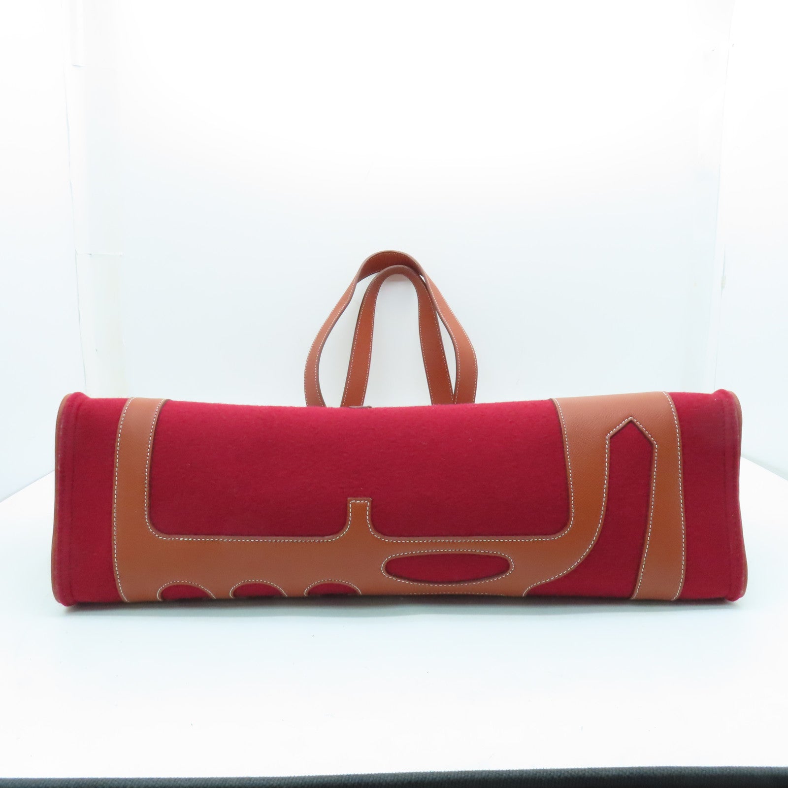 HERMES 【激減優惠】Epsom皮革/毛氈Petit H Tote GM肩背袋紅色/啡色