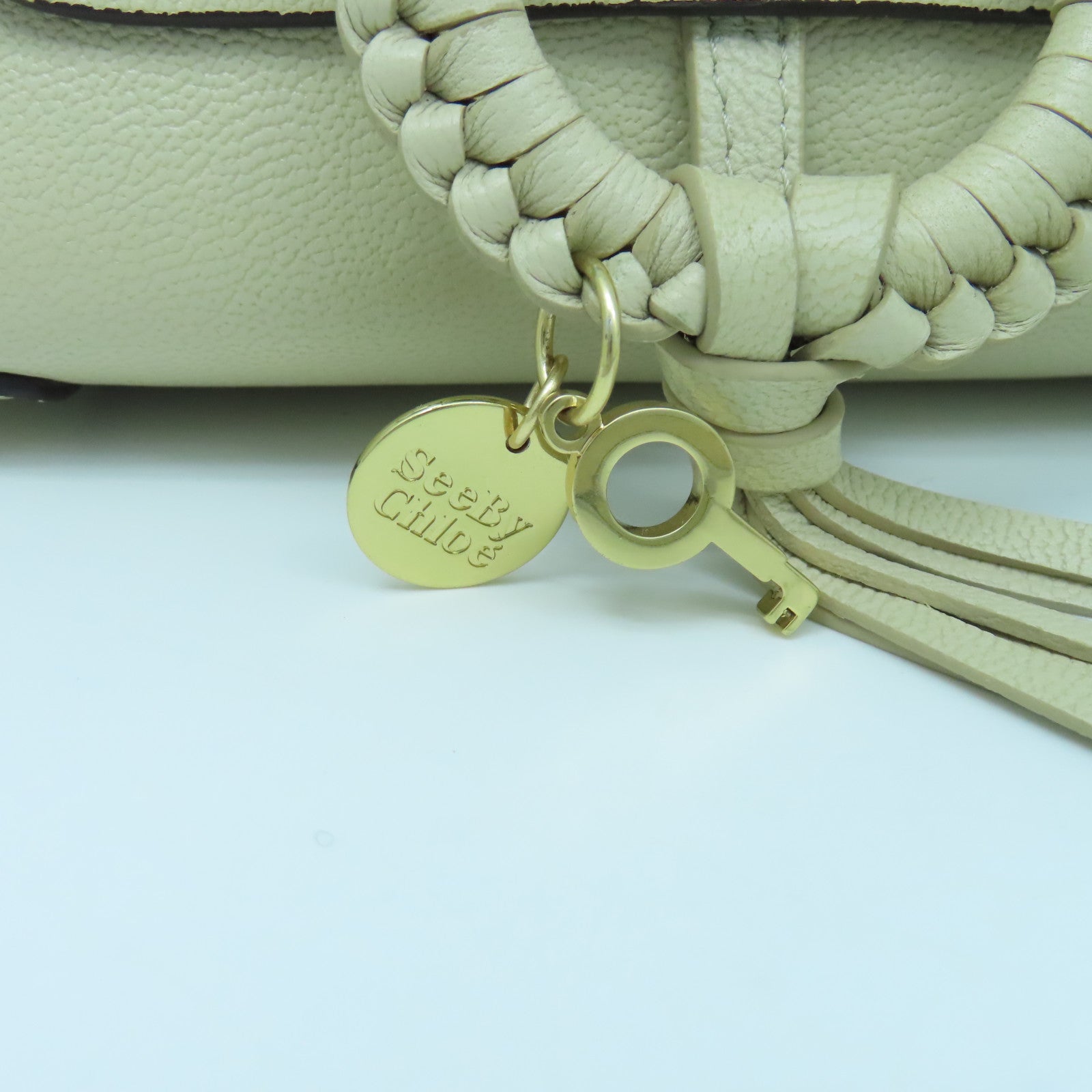 SEE BY CHLOE Cowhide Leather Shoulder Bag Gold Buckle Handle Shoulder Bag Beige