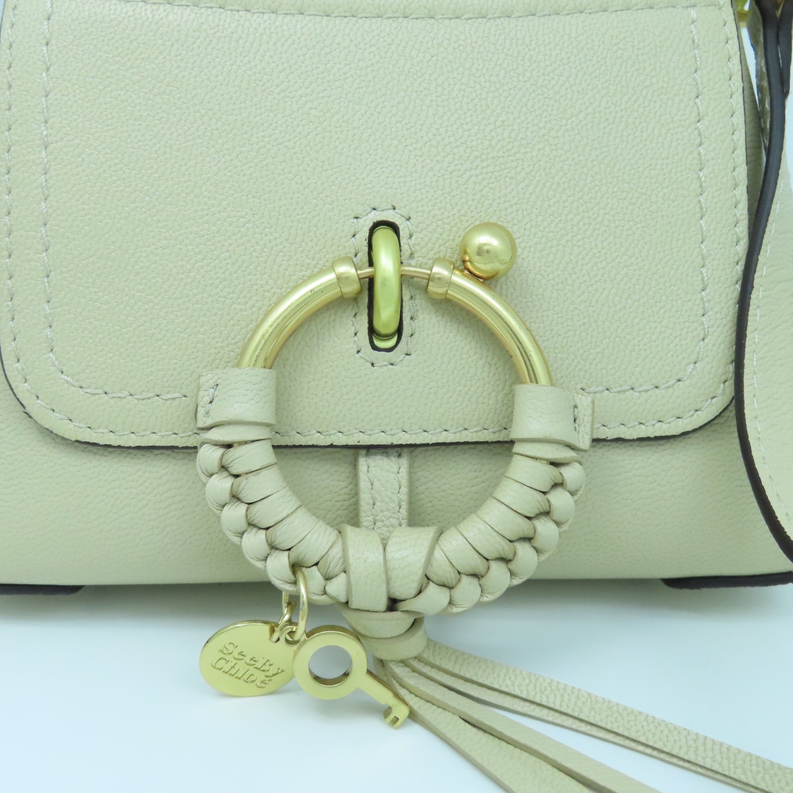 SEE BY CHLOE Cowhide Leather Shoulder Bag Gold Buckle Handle Shoulder Bag Beige