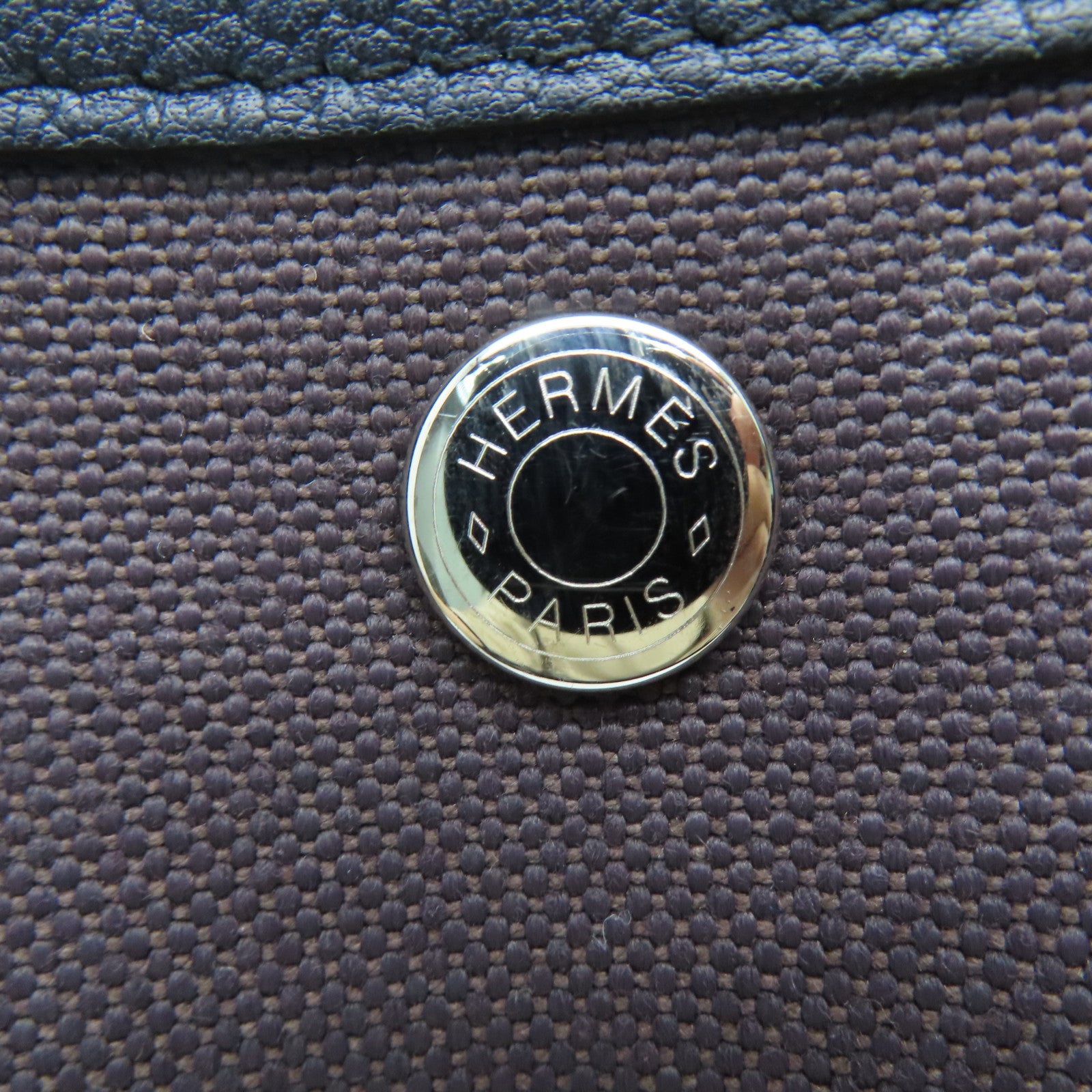 HERMES 帆布GardenParty PM Tote Bag银扣手挽袋啡色