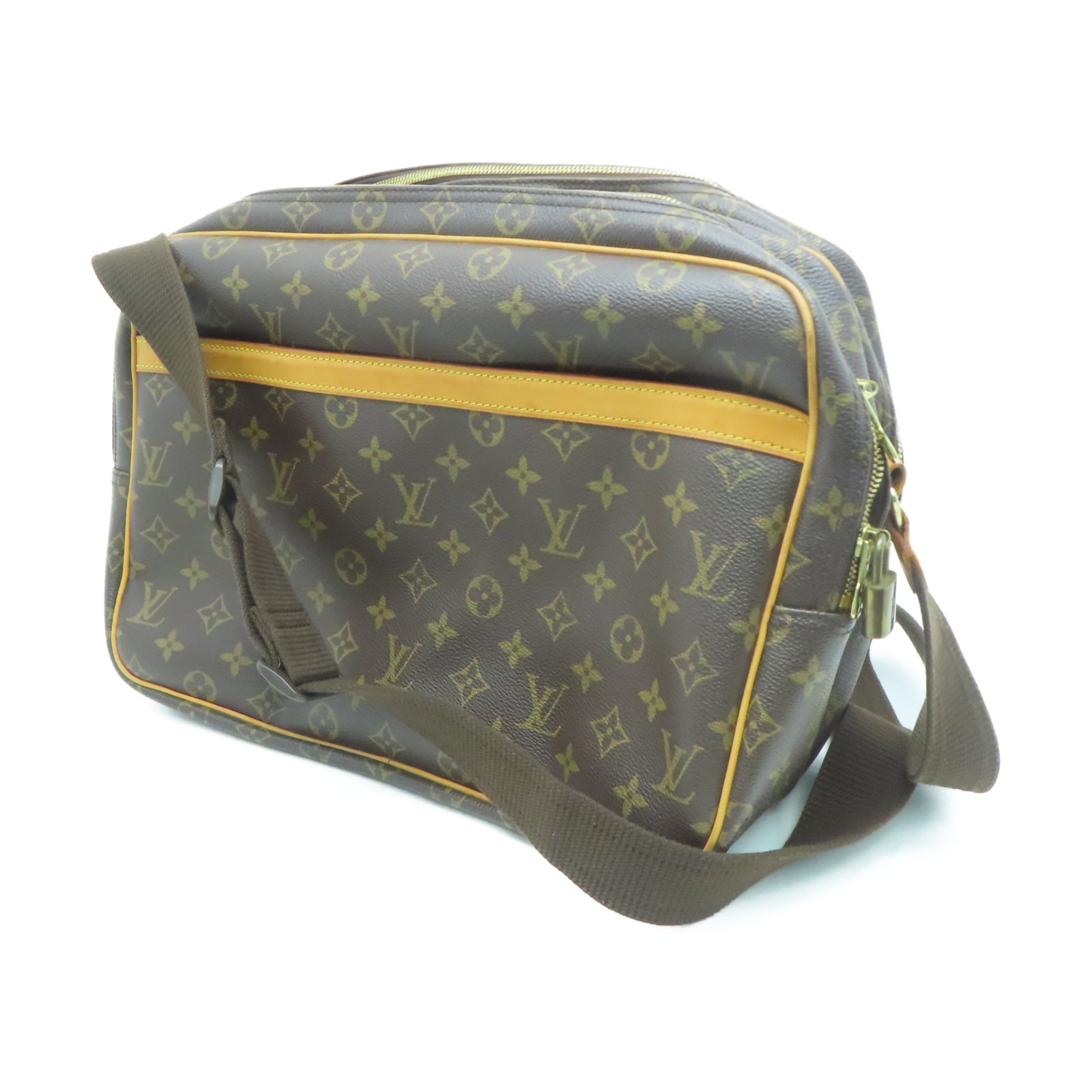 LOUIS VUITTON Monogram Reporter GM金扣肩背袋棕色
