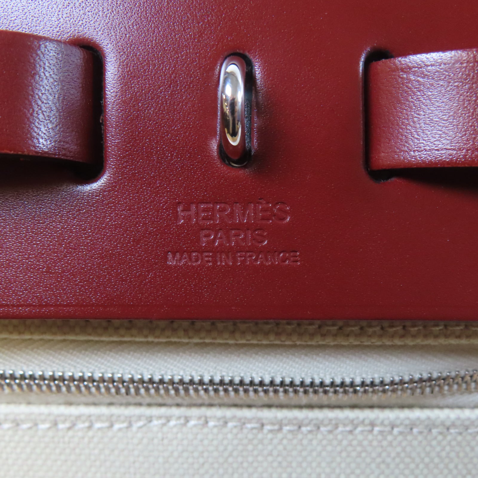 HERMES 帆布Herbag PM銀扣手挽肩背兩用袋奶油白色/紅色
