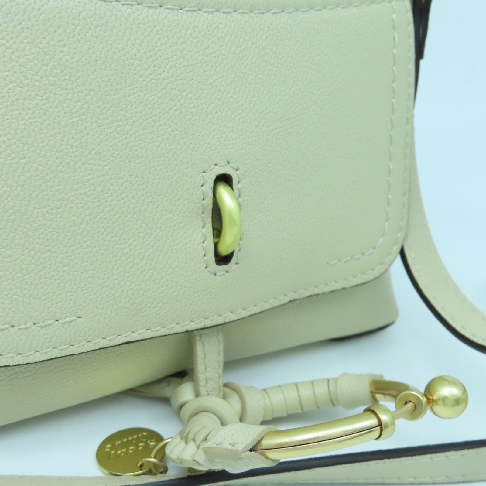 SEE BY CHLOE Cowhide Leather Shoulder Bag Gold Buckle Handle Shoulder Bag Beige