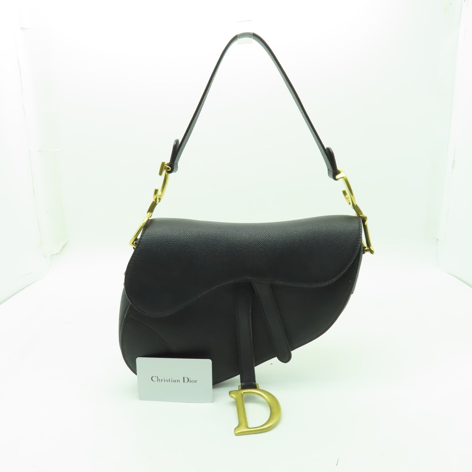Dior 牛皮皮革Saddle金扣肩背袋黑色