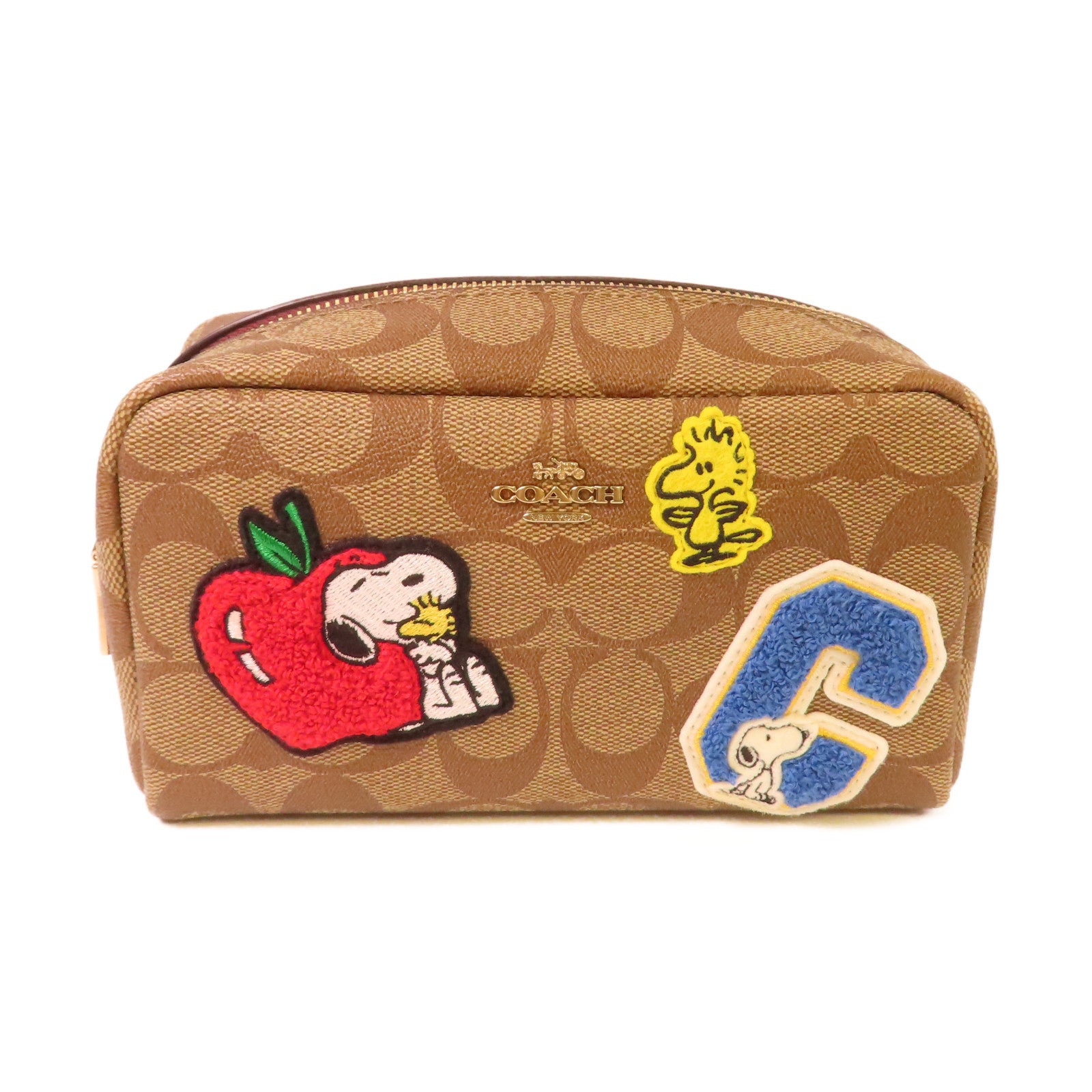 COACH 塗層帆布Coach X Peanuts Mini Boxy Cosmetic Case手拿包啡色