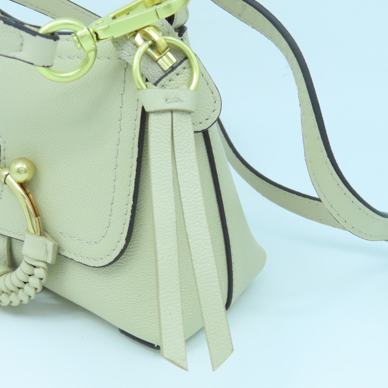 SEE BY CHLOE Cowhide Leather Shoulder Bag Gold Buckle Handle Shoulder Bag Beige