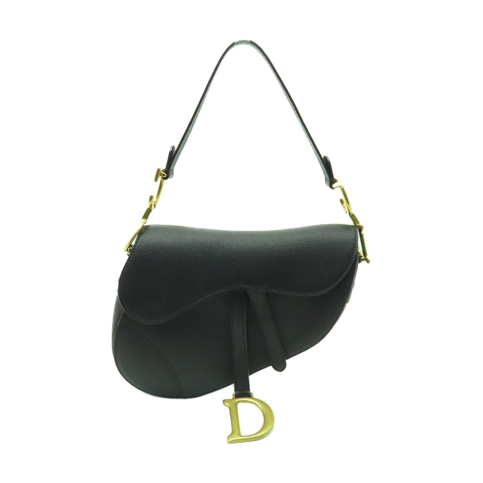 Dior 牛皮皮革Saddle金扣肩背袋黑色