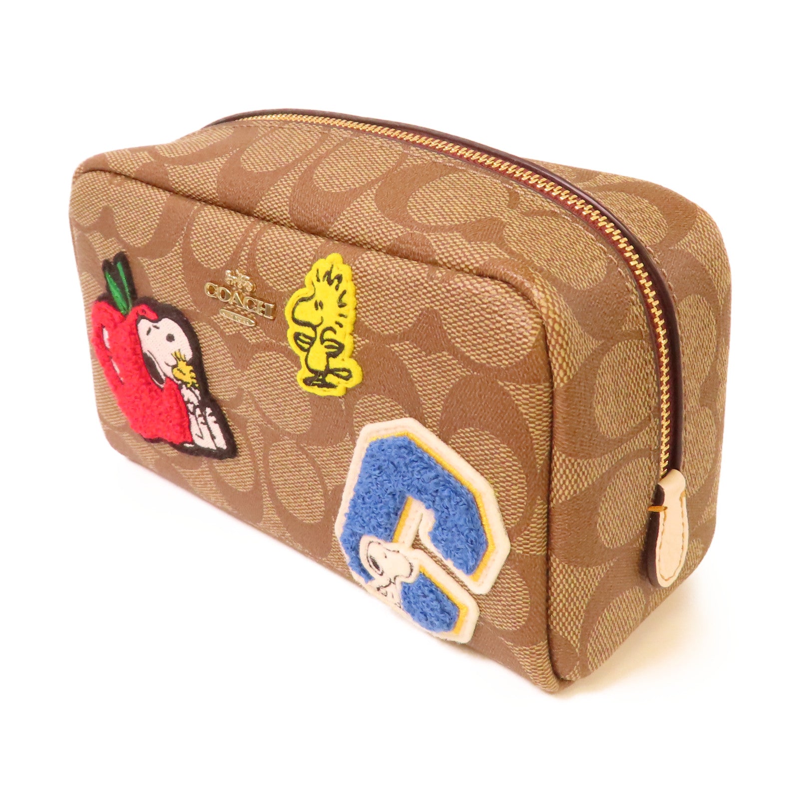 COACH 塗層帆布Coach X Peanuts Mini Boxy Cosmetic Case手拿包啡色