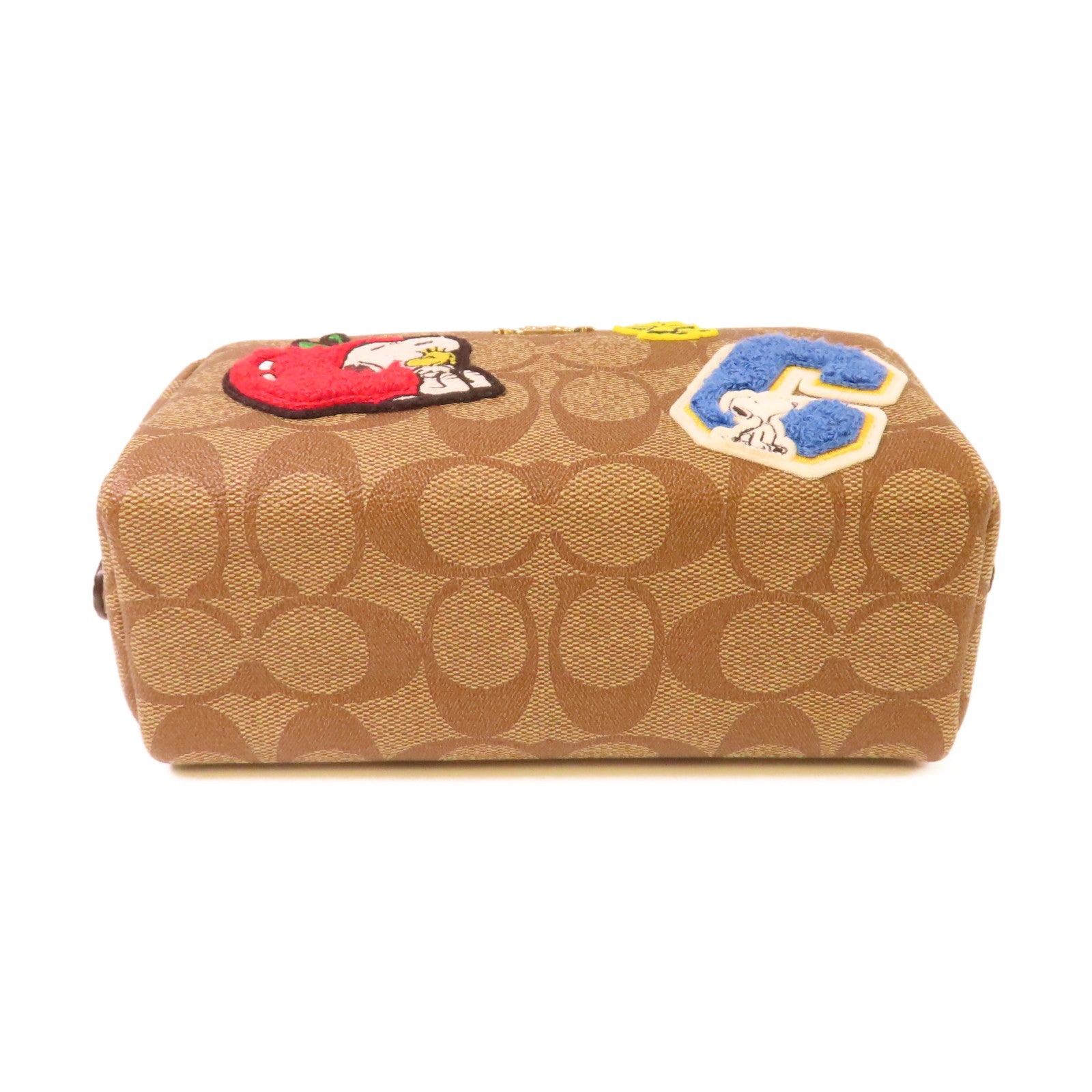 COACH 塗層帆布Coach X Peanuts Mini Boxy Cosmetic Case手拿包啡色