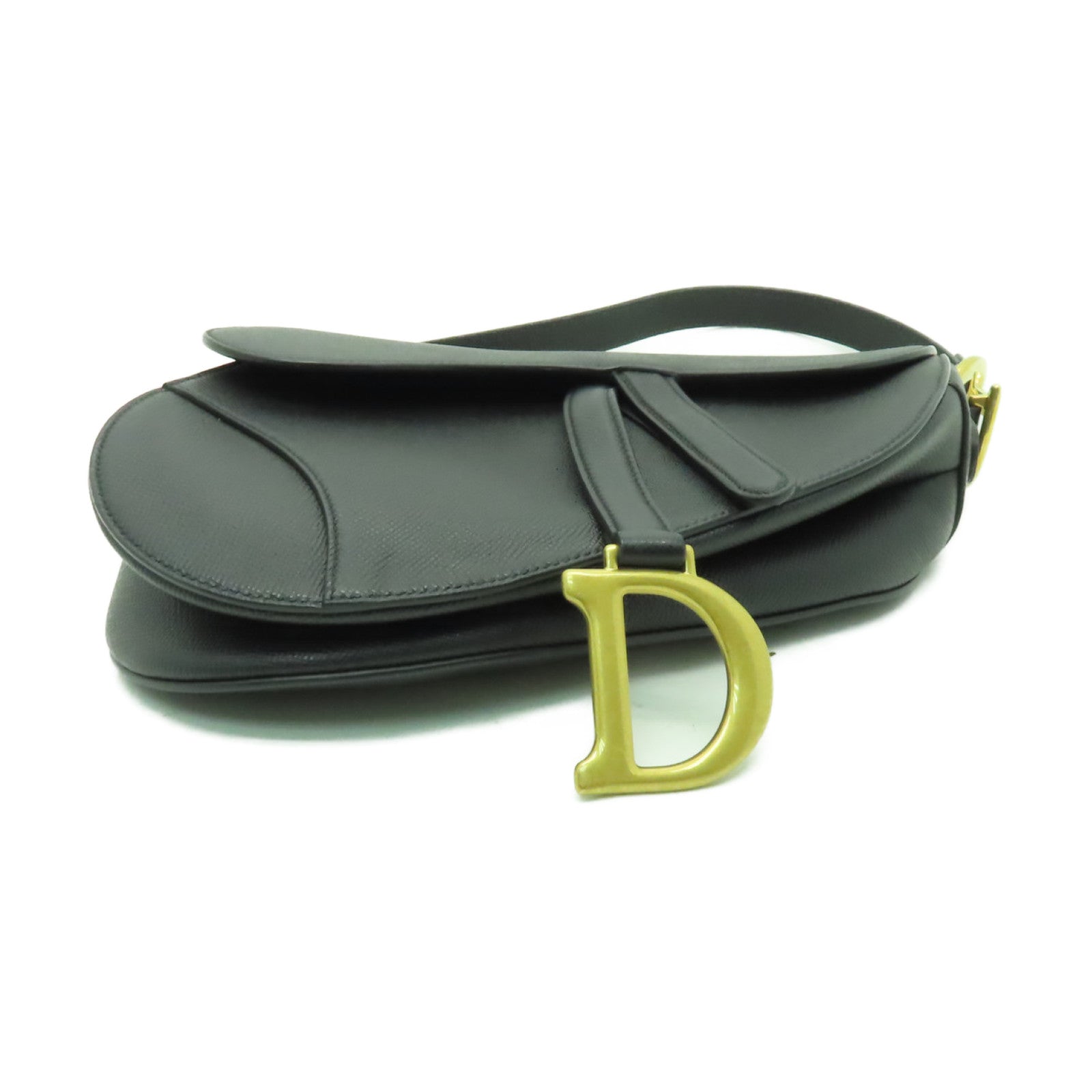 Dior 牛皮皮革Saddle金扣肩背袋黑色