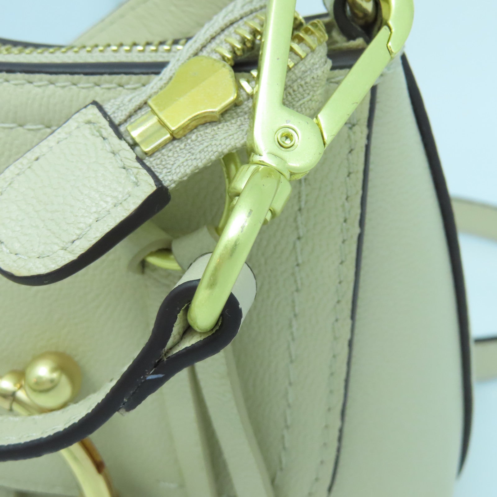 SEE BY CHLOE Cowhide Leather Shoulder Bag Gold Buckle Handle Shoulder Bag Beige