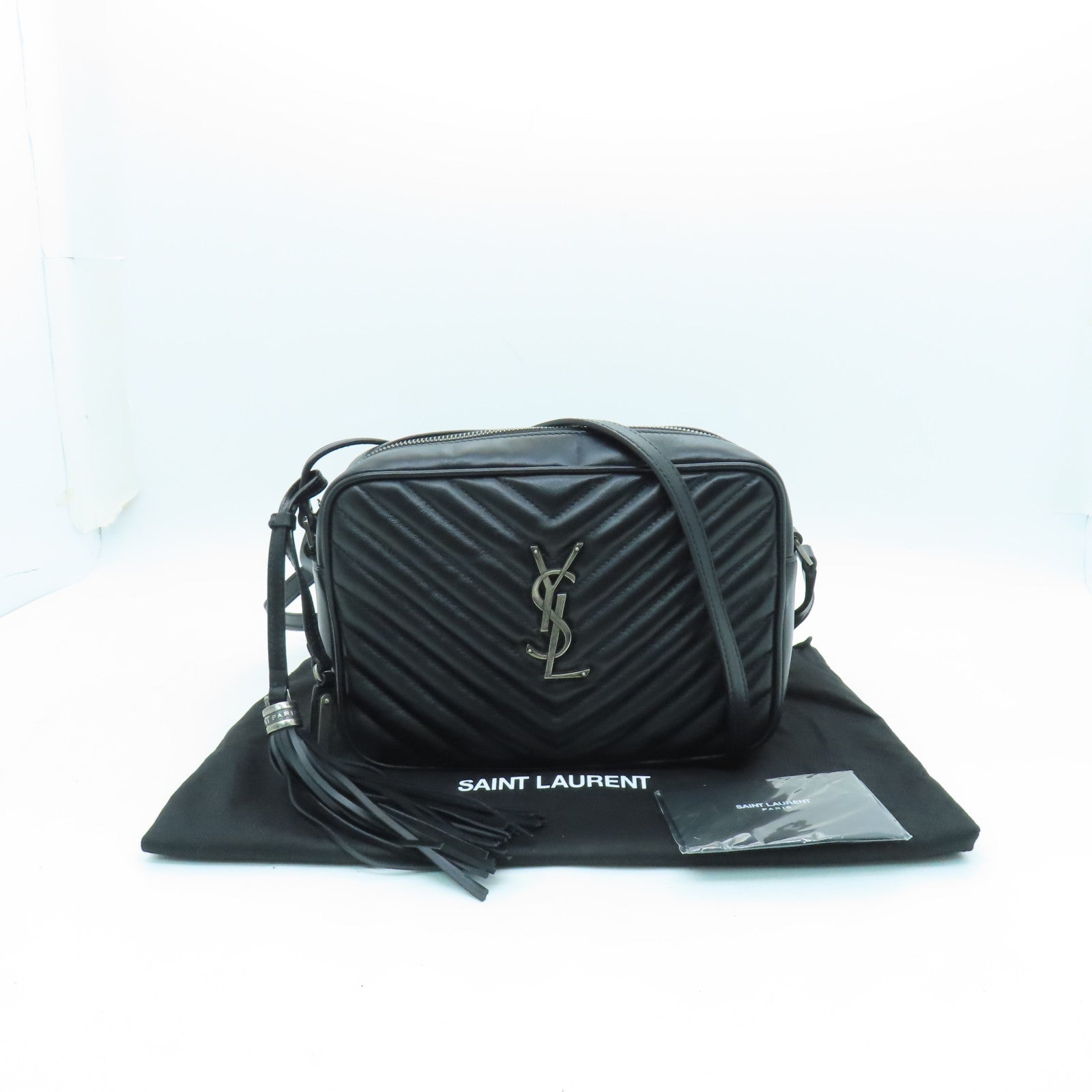 YVES SAINT LAURENT 牛皮皮革Shoulder Bag銀扣肩背袋黑色