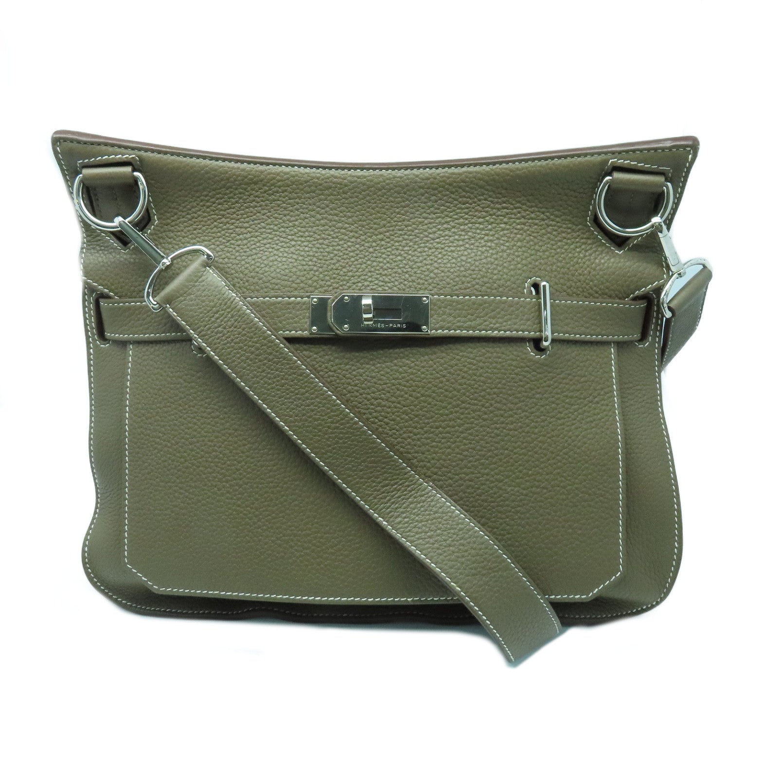 HERMES Clemence皮革Jypsiere 34银扣肩背袋Etoupe灰色