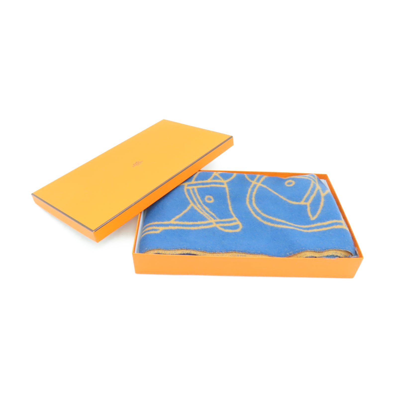 HERMES 羊绒Scarf围巾蓝色/棕色