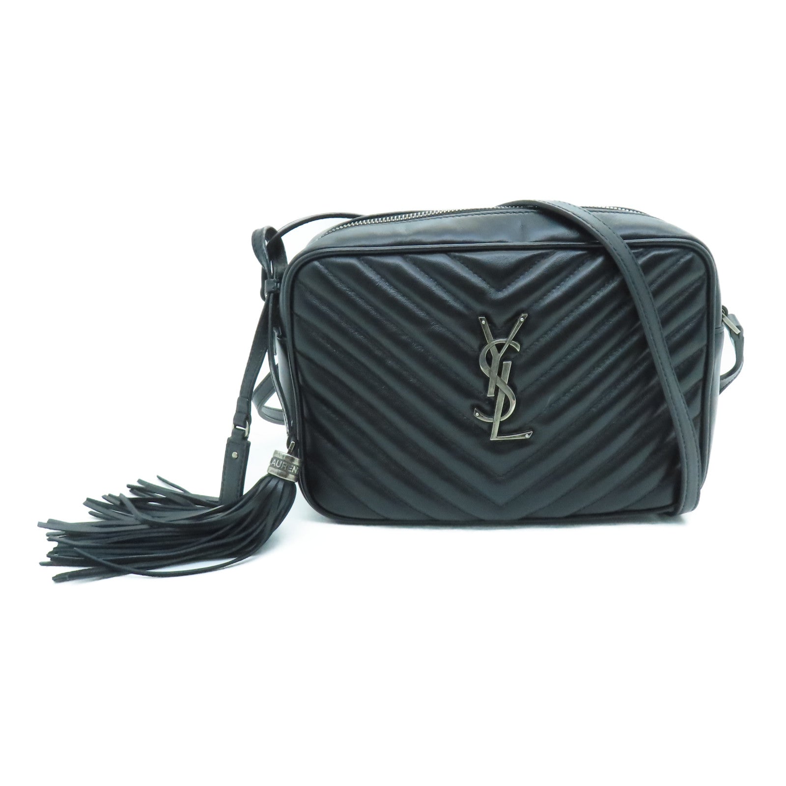 YVES SAINT LAURENT 牛皮皮革Shoulder Bag銀扣肩背袋黑色