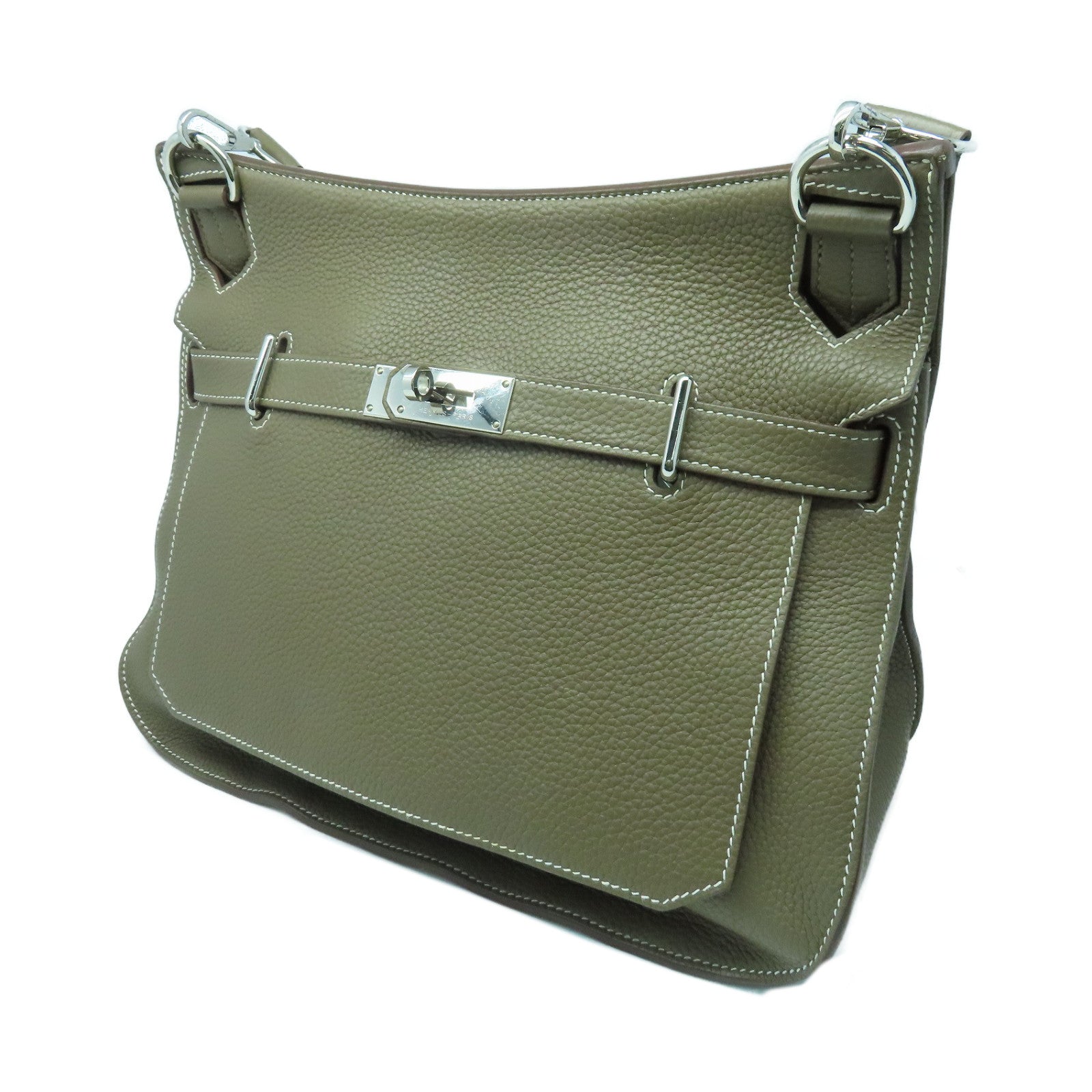 HERMES Clemence皮革Jypsiere 34银扣肩背袋Etoupe灰色