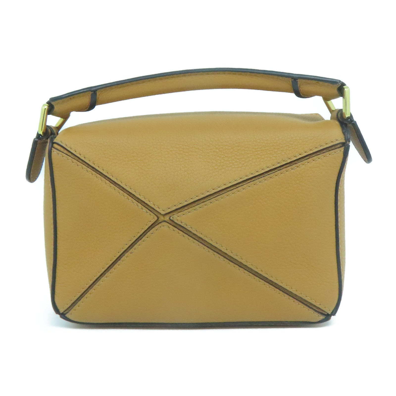 LOEWE 牛皮皮革Mini Puzzle金扣手挽肩背兩用袋啡色