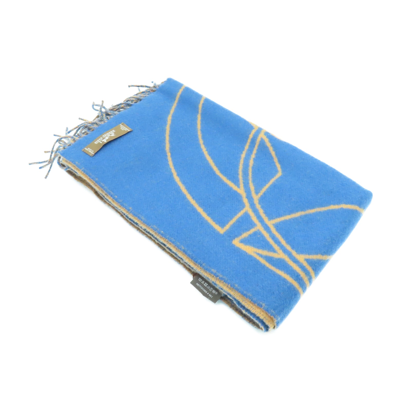 HERMES 羊绒Scarf围巾蓝色/棕色