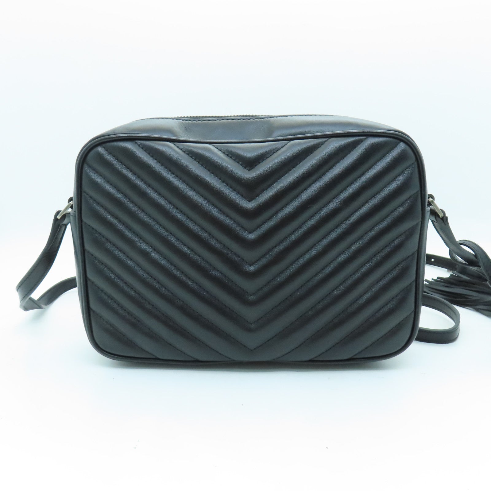 YVES SAINT LAURENT 牛皮皮革Shoulder Bag銀扣肩背袋黑色