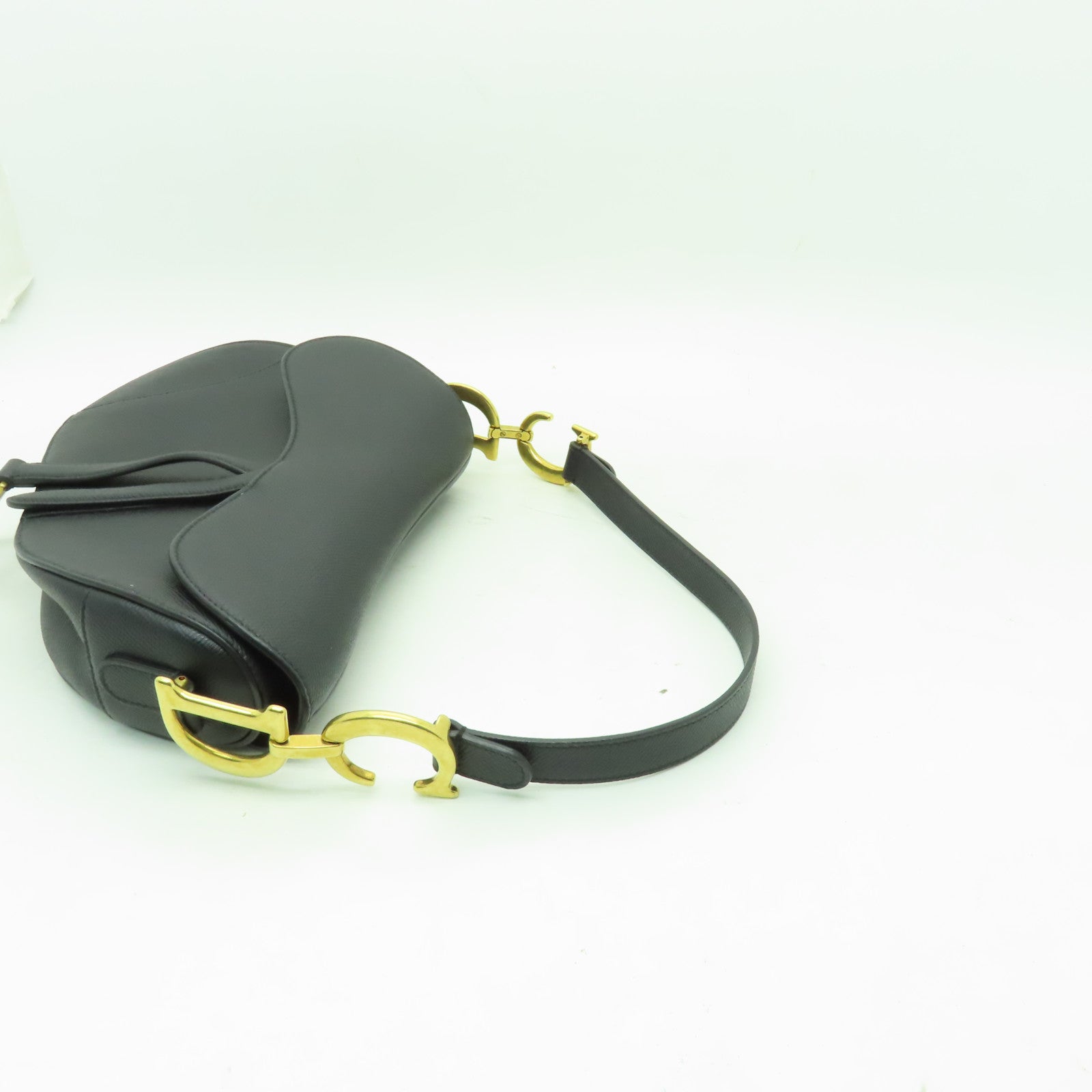 Dior 牛皮皮革Saddle金扣肩背袋黑色