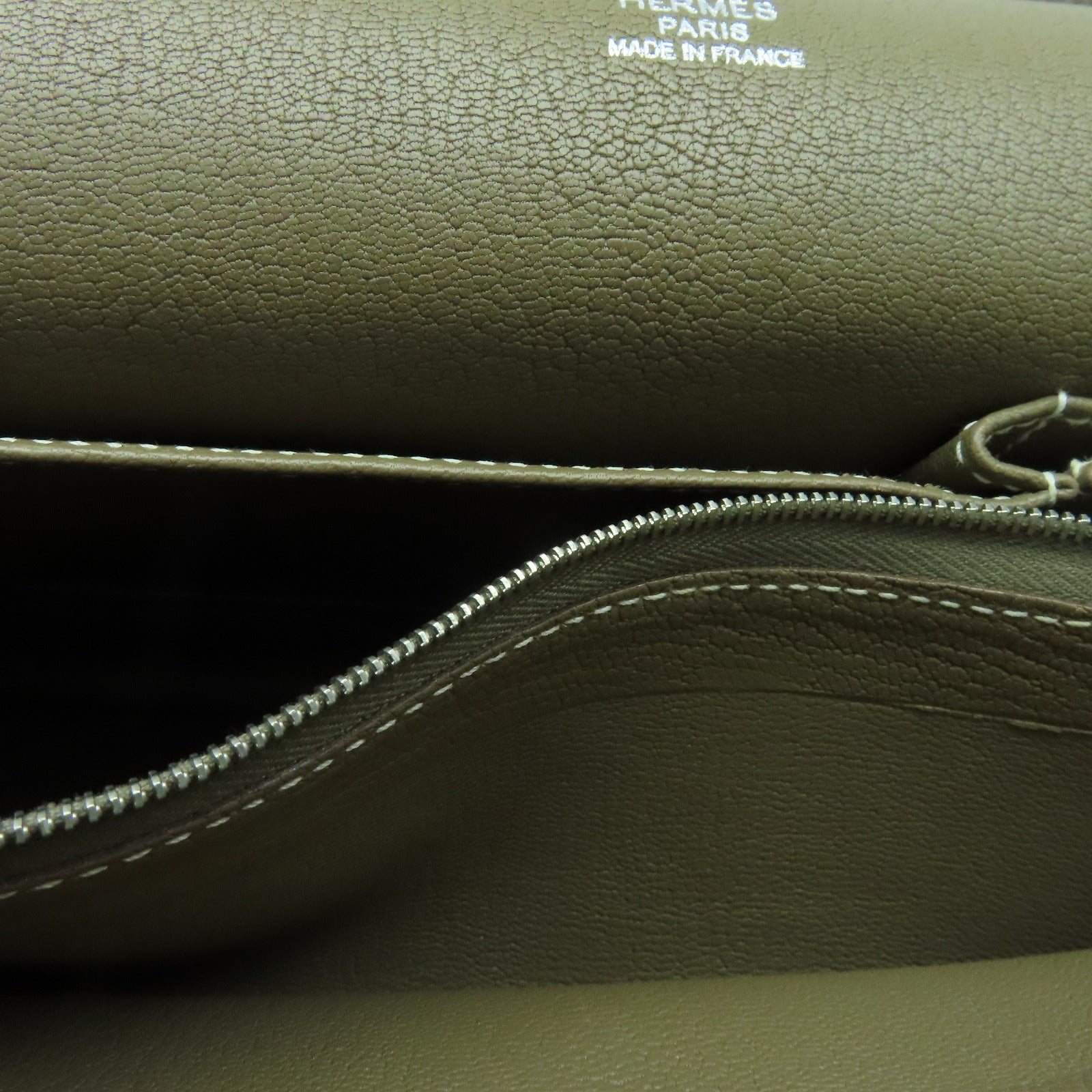 HERMES Clemence皮革Jypsiere 34银扣肩背袋Etoupe灰色
