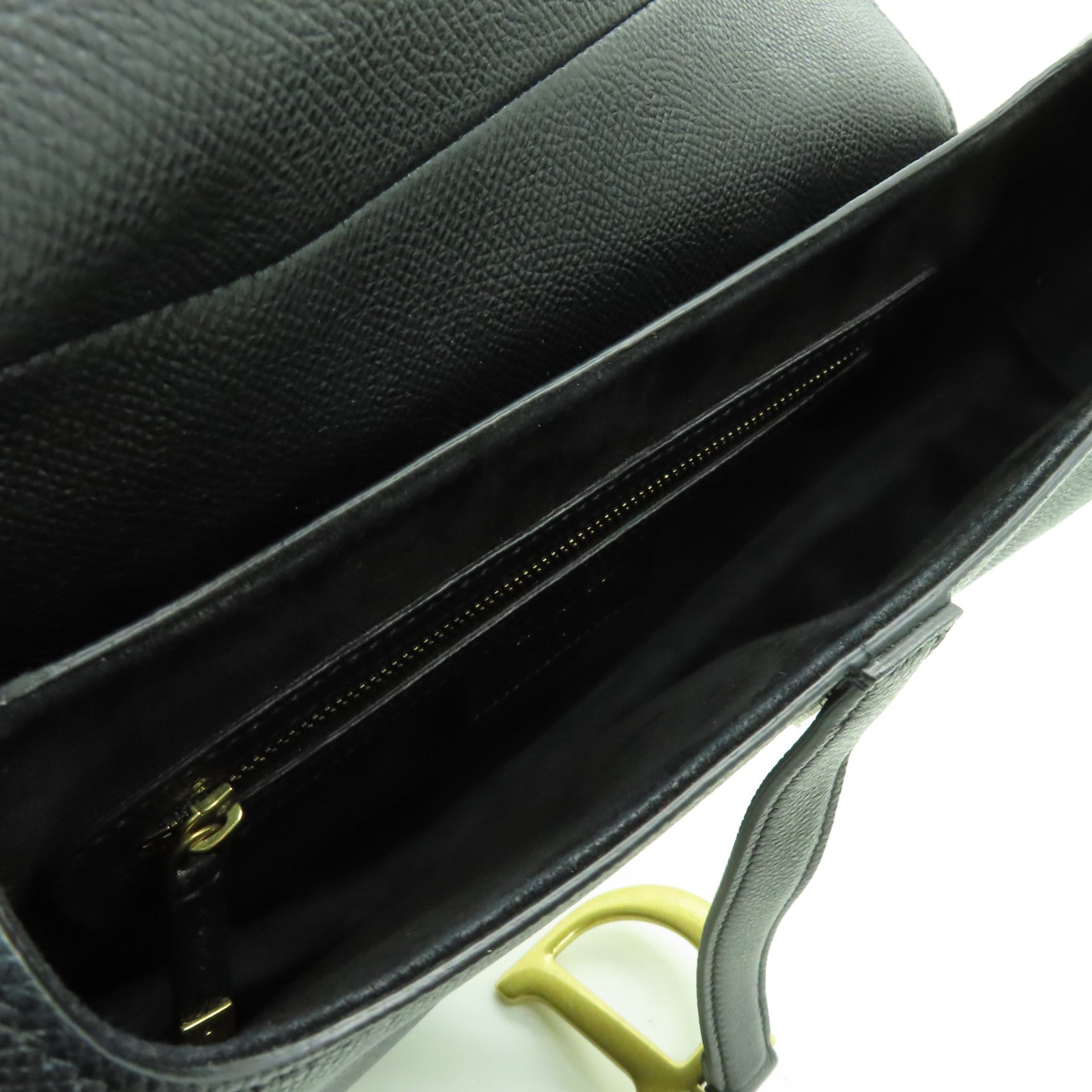 Dior 牛皮皮革Saddle金扣肩背袋黑色