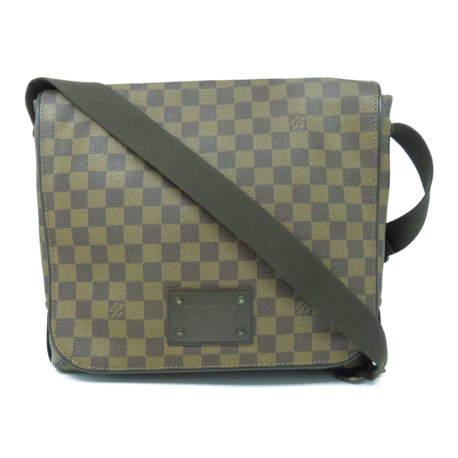 LOUIS VUITTON Damier Brooklyn MM Gold Buckle Shoulder Bag Brown
