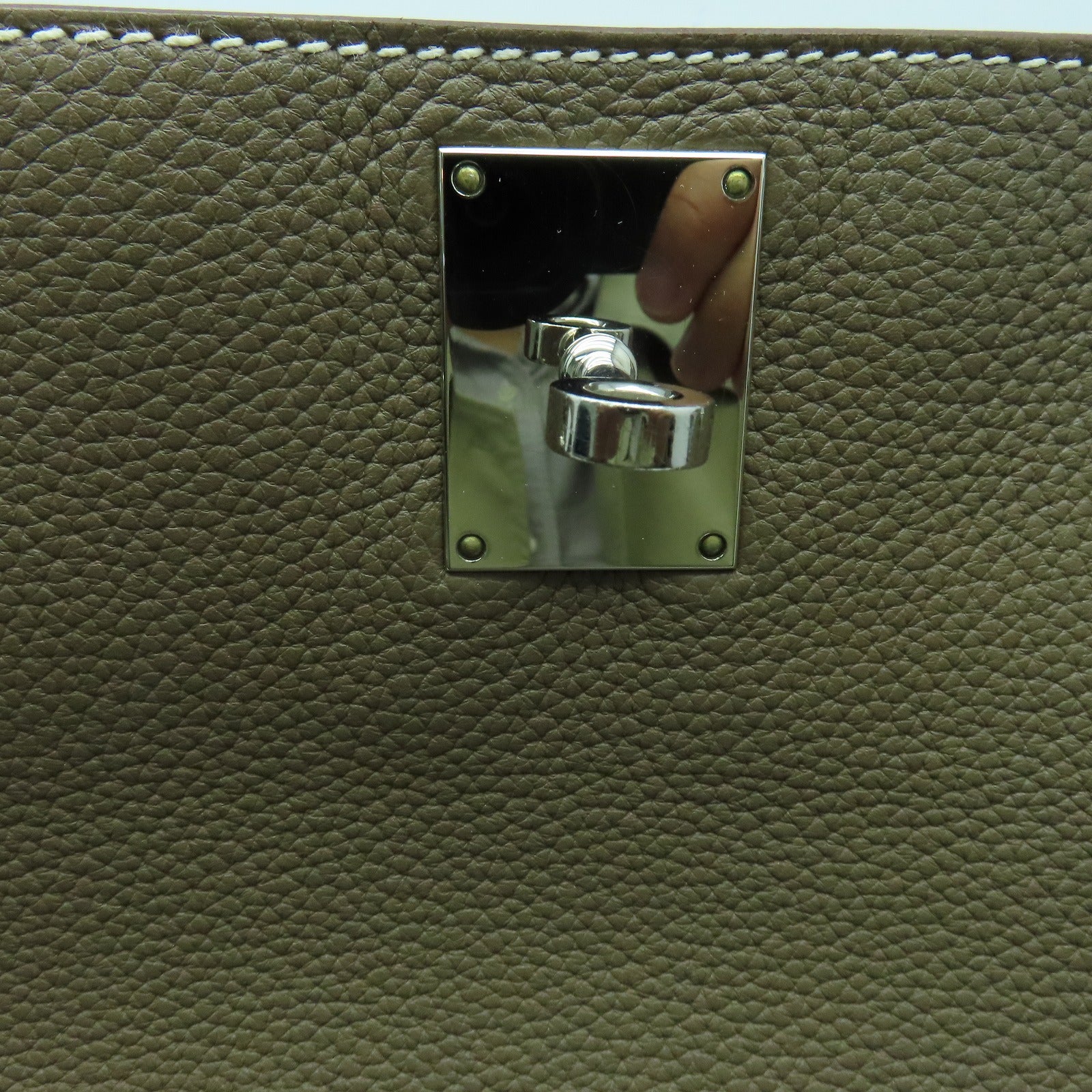 HERMES Clemence皮革Jypsiere 34银扣肩背袋Etoupe灰色