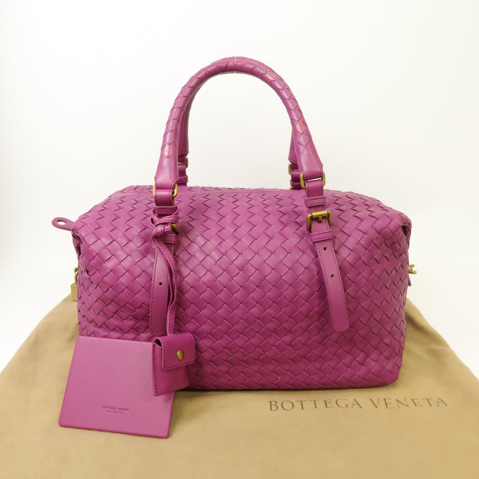 BOTTEGA VENETA 織紋皮革Montaigne Handbag金扣手挽袋紫色
