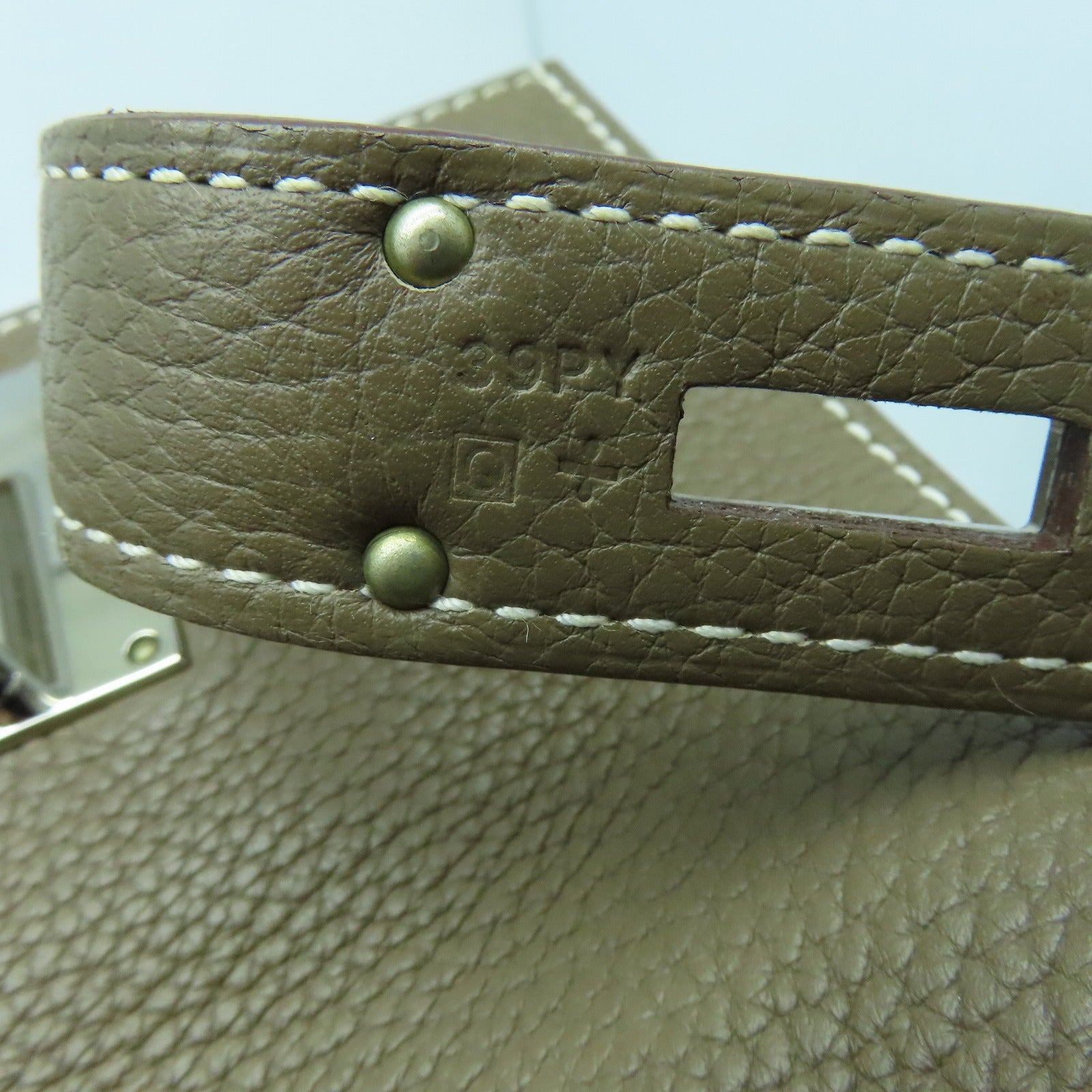 HERMES Clemence皮革Jypsiere 34银扣肩背袋Etoupe灰色