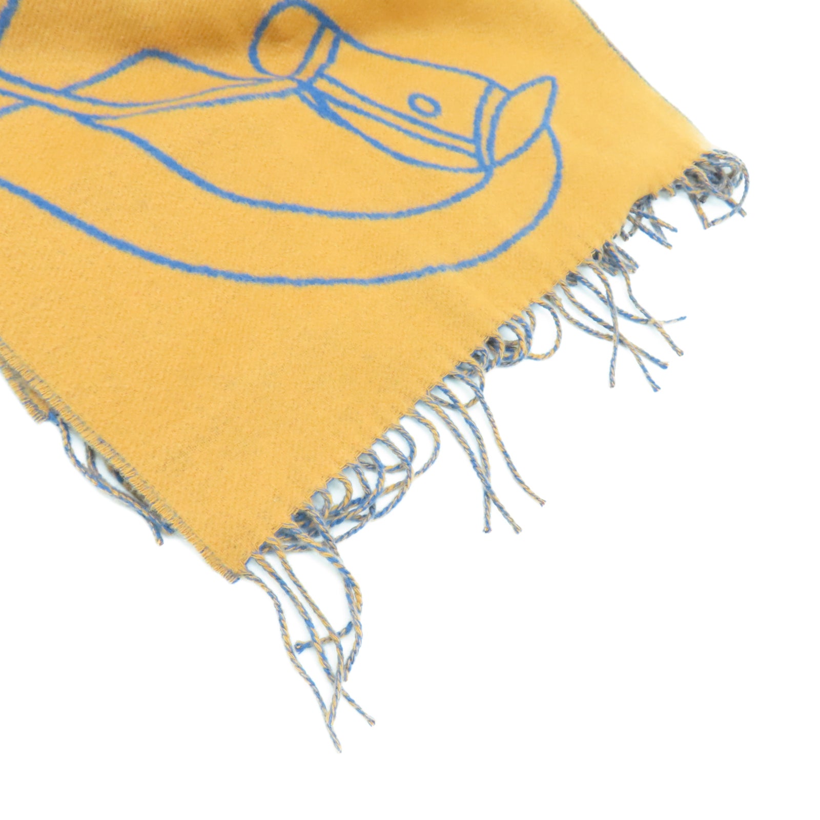HERMES 羊绒Scarf围巾蓝色/棕色