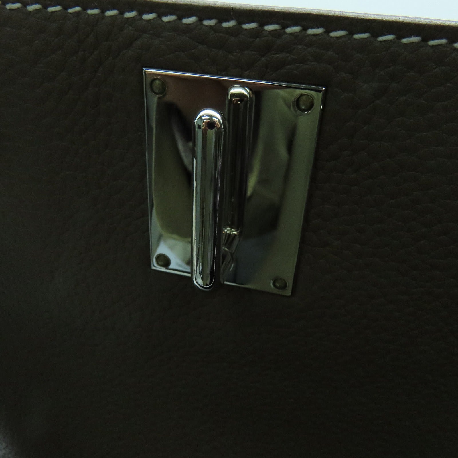 HERMES Clemence皮革Jypsiere 34银扣肩背袋Etoupe灰色