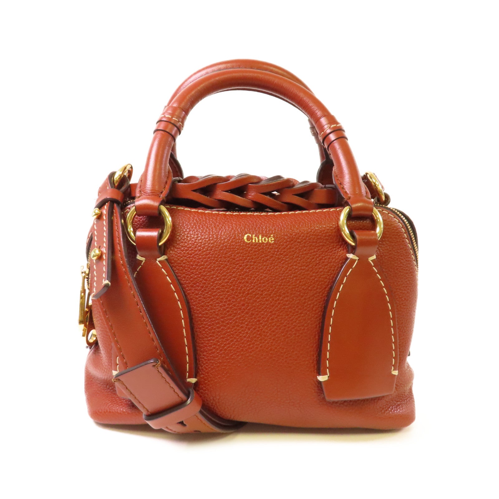 Chloe 牛皮皮革2Way Shoulder Bag金扣手挽肩背兩用袋啡色