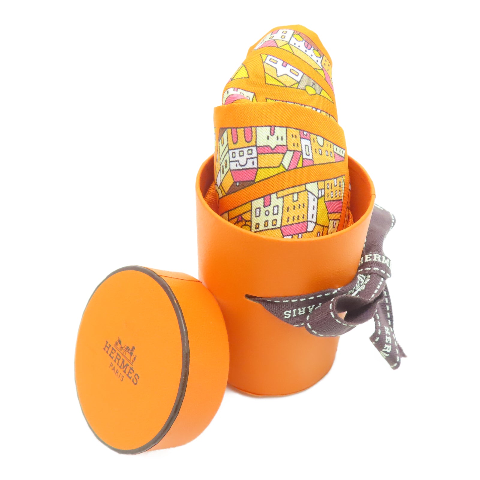 HERMES 絲質Twilly絲巾橙色
