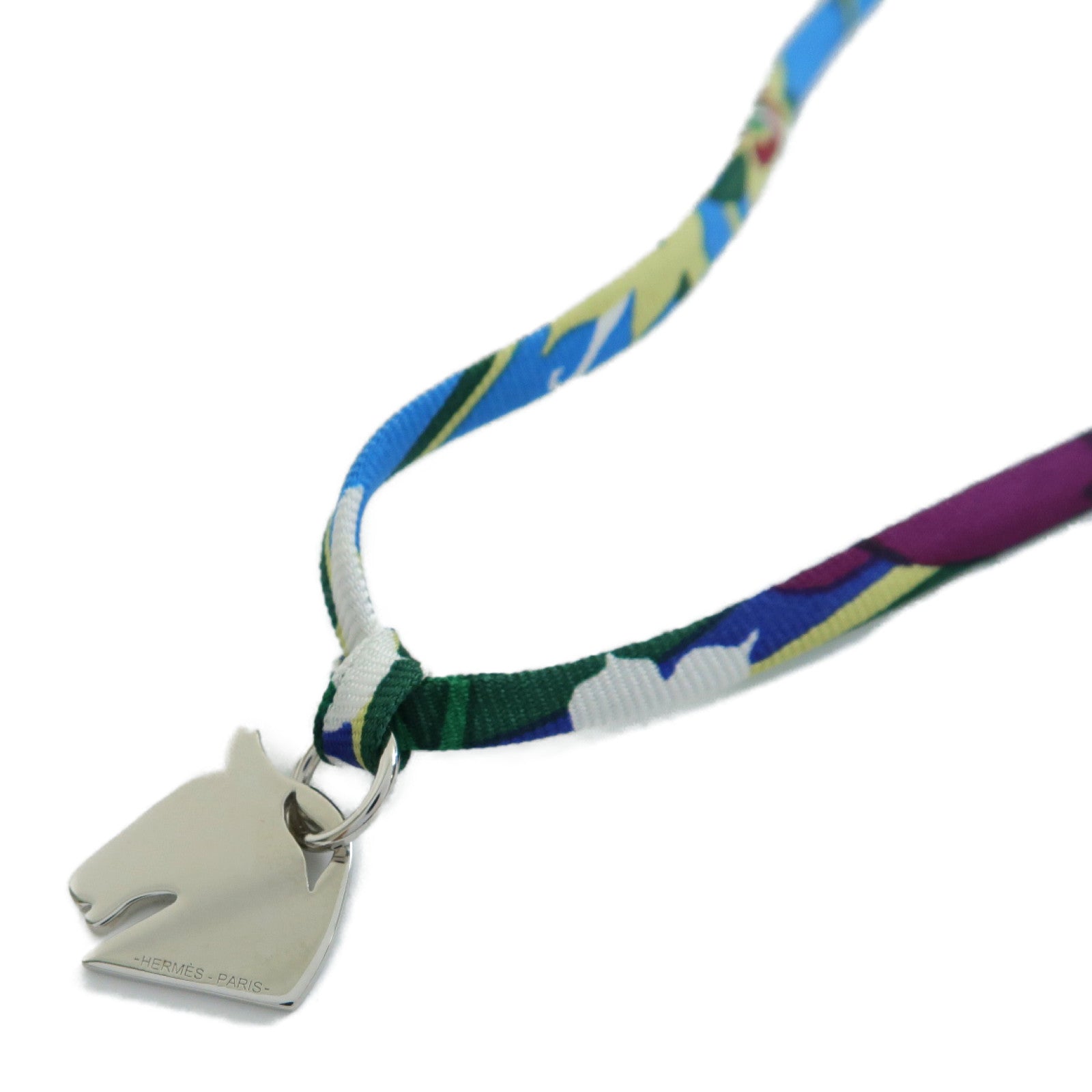HERMES 絲質Horse Necklace項鍊綠色