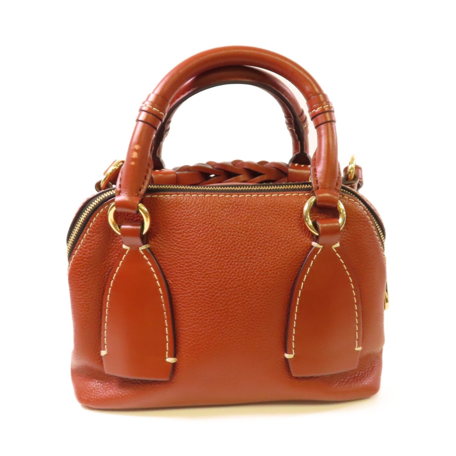 Chloe 牛皮皮革2Way Shoulder Bag金扣手挽肩背兩用袋啡色