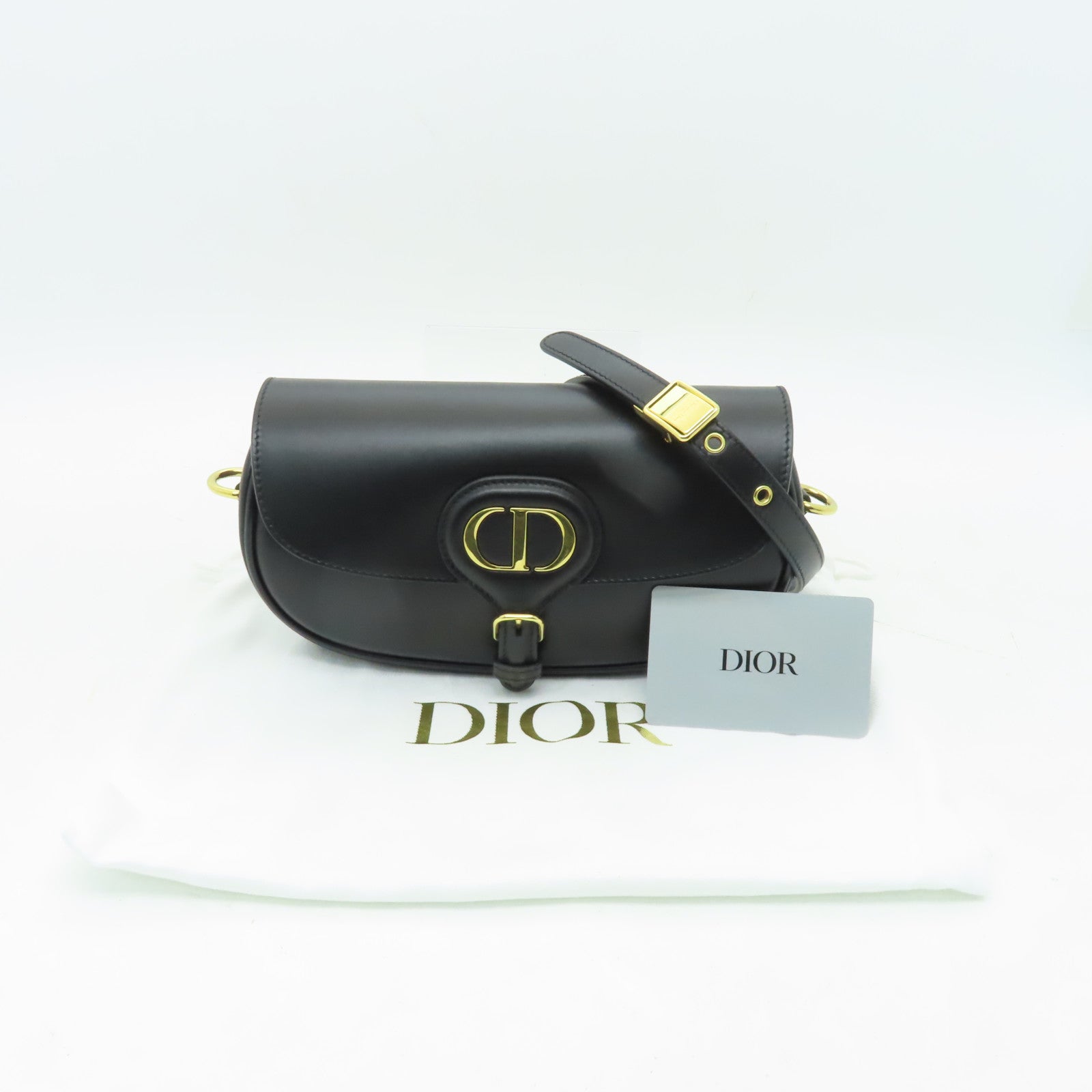 Dior 牛皮皮革Dior Bobby金扣肩背袋黑色